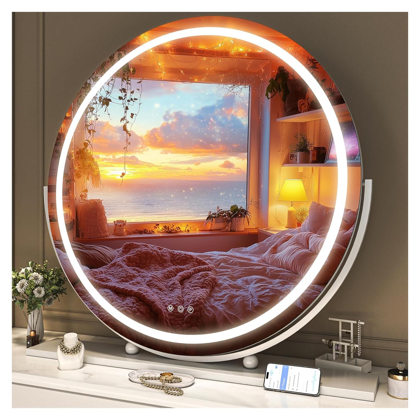 Espejo de Tocador Hasipu LED 28" Blanco con Bluetooth y 3 Modos