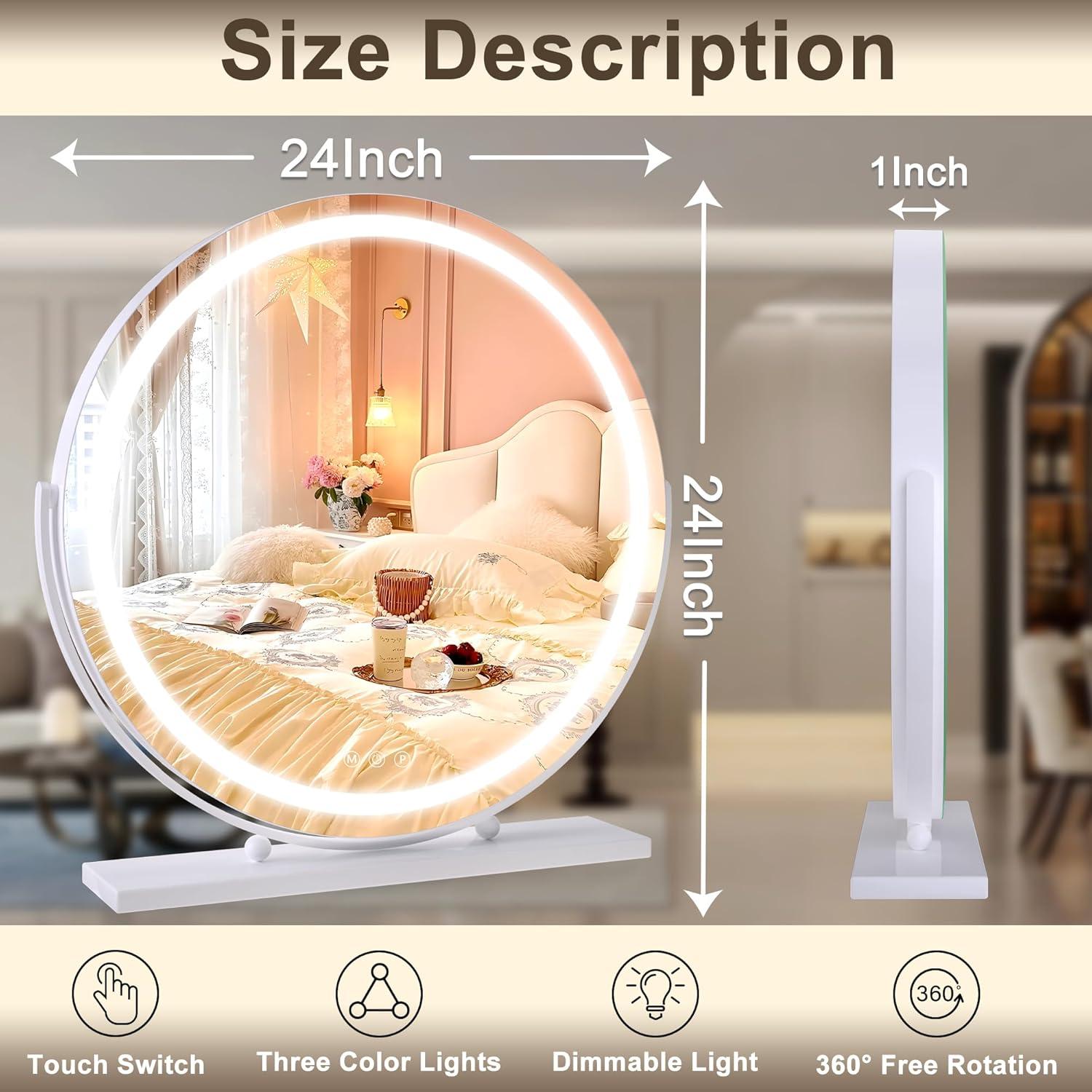 Espejo de Tocador Hasipu LED 28" Blanco con Bluetooth y 3 Modos