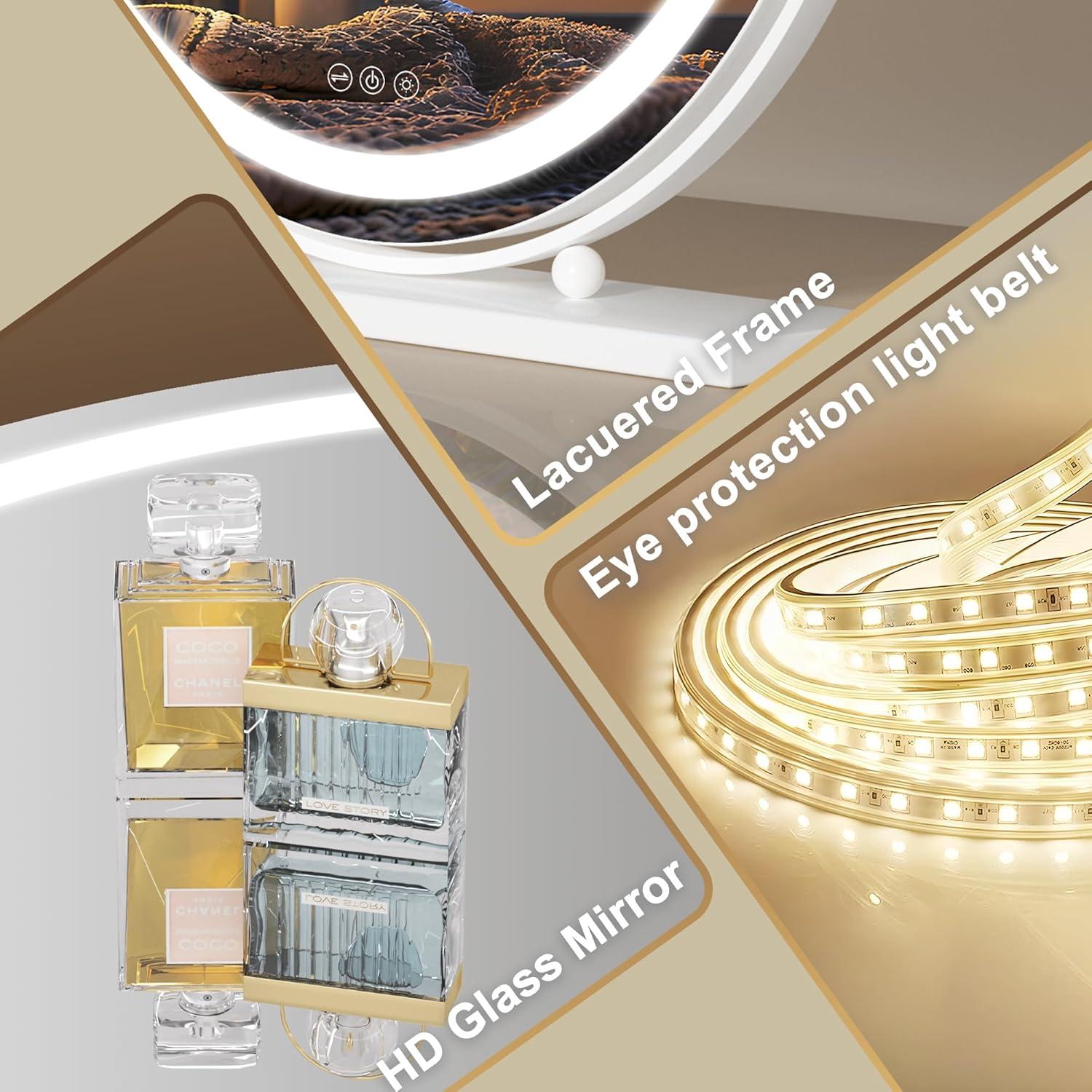 Espejo de Tocador Hasipu LED 28" Blanco con Bluetooth y 3 Modos