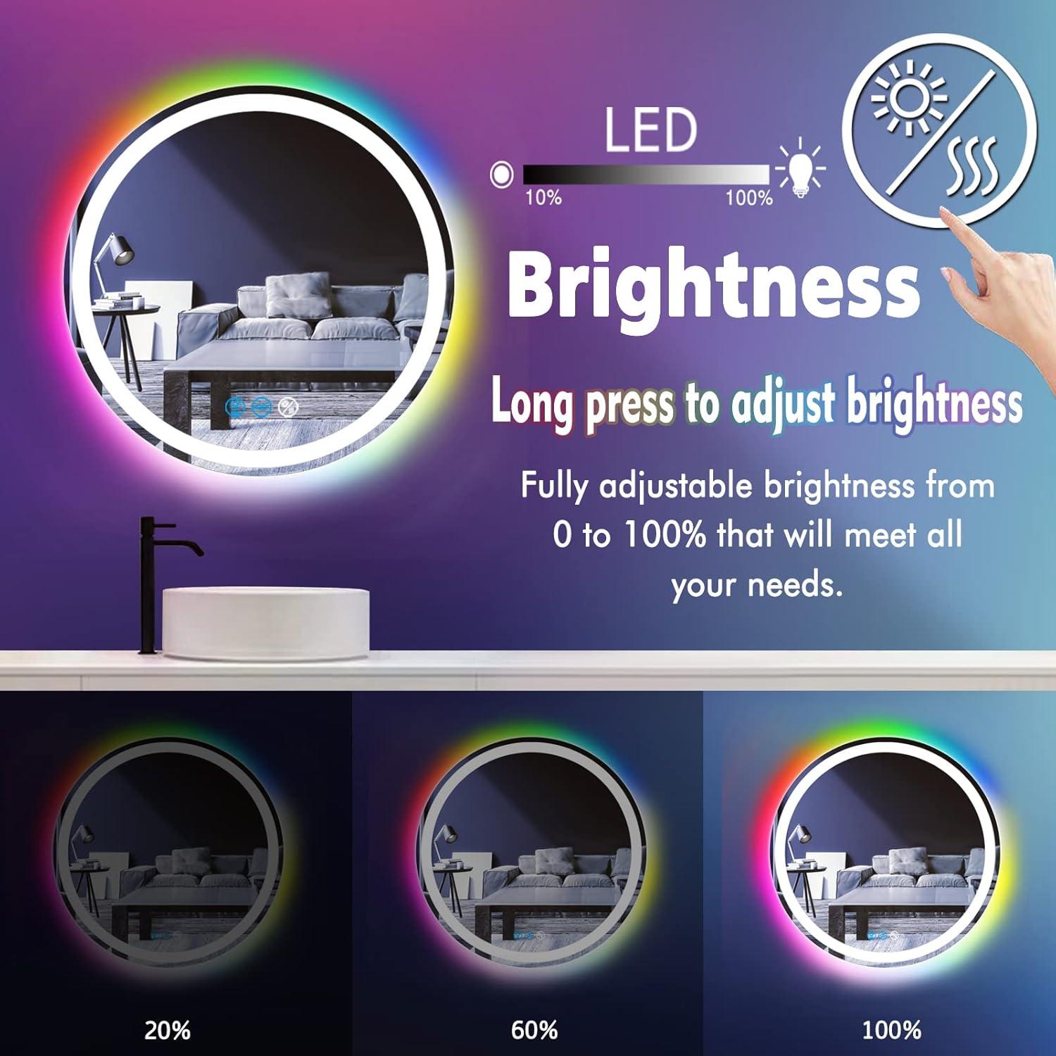 Espejo de baño LED ARUMMA 50.8 cm redondo con luces RGB