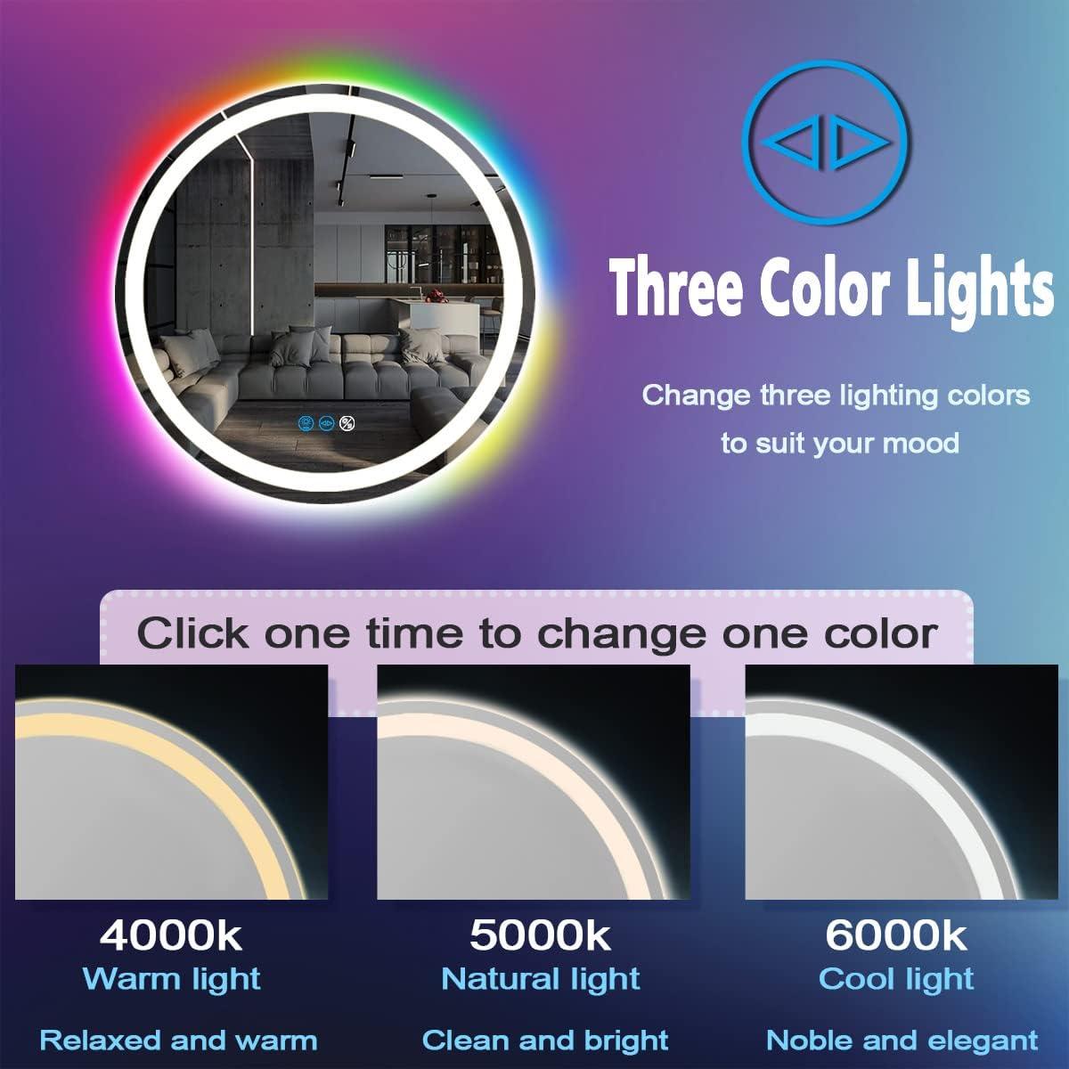 Espejo de baño LED ARUMMA 50.8 cm redondo con luces RGB