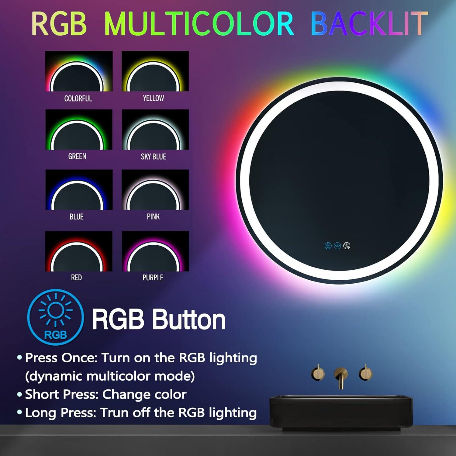 Espejo de baño LED ARUMMA 50.8 cm redondo con luces RGB