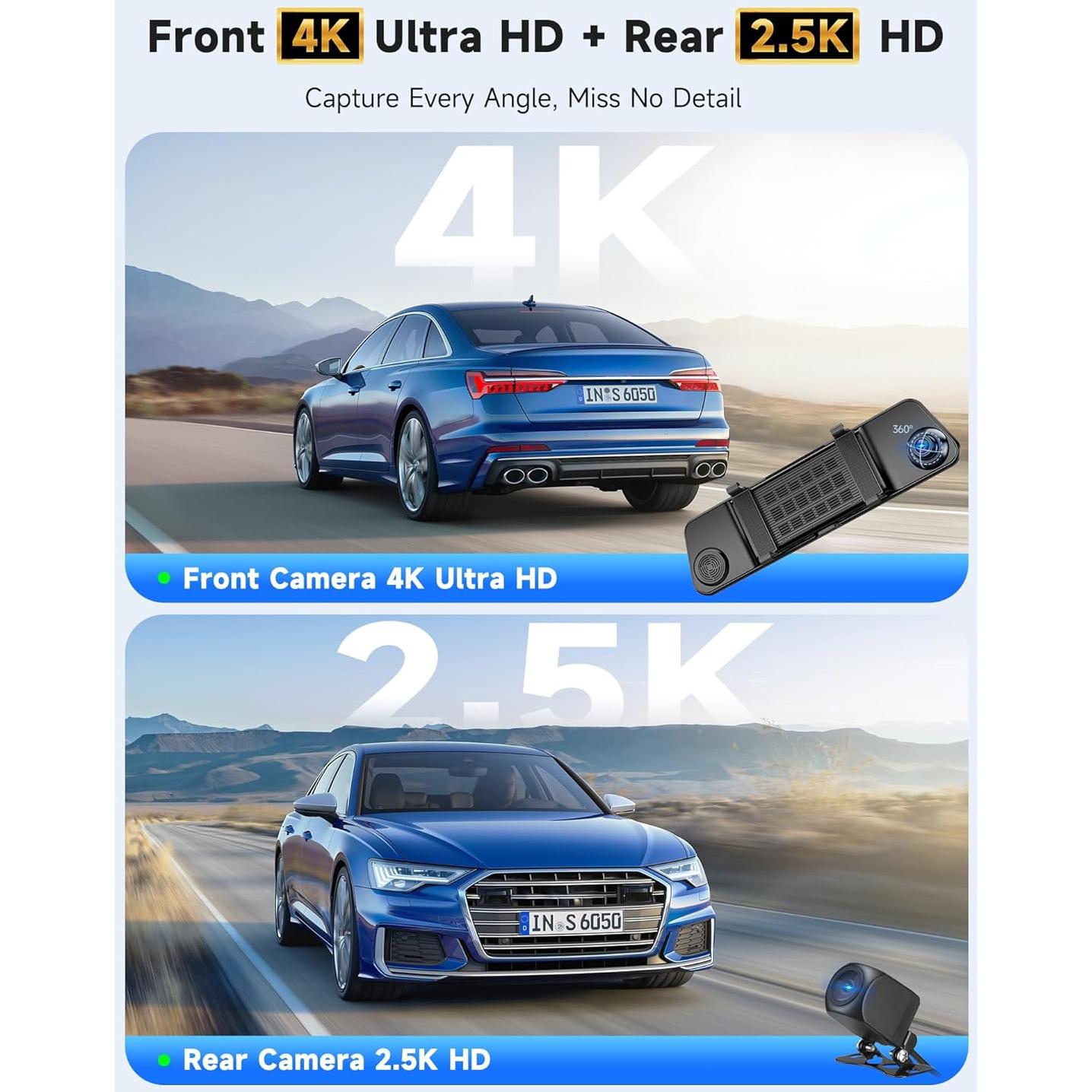 Cámara de Espejo Retrovisor OMBAR N1 4K+2.5K con ADAS y WiFi