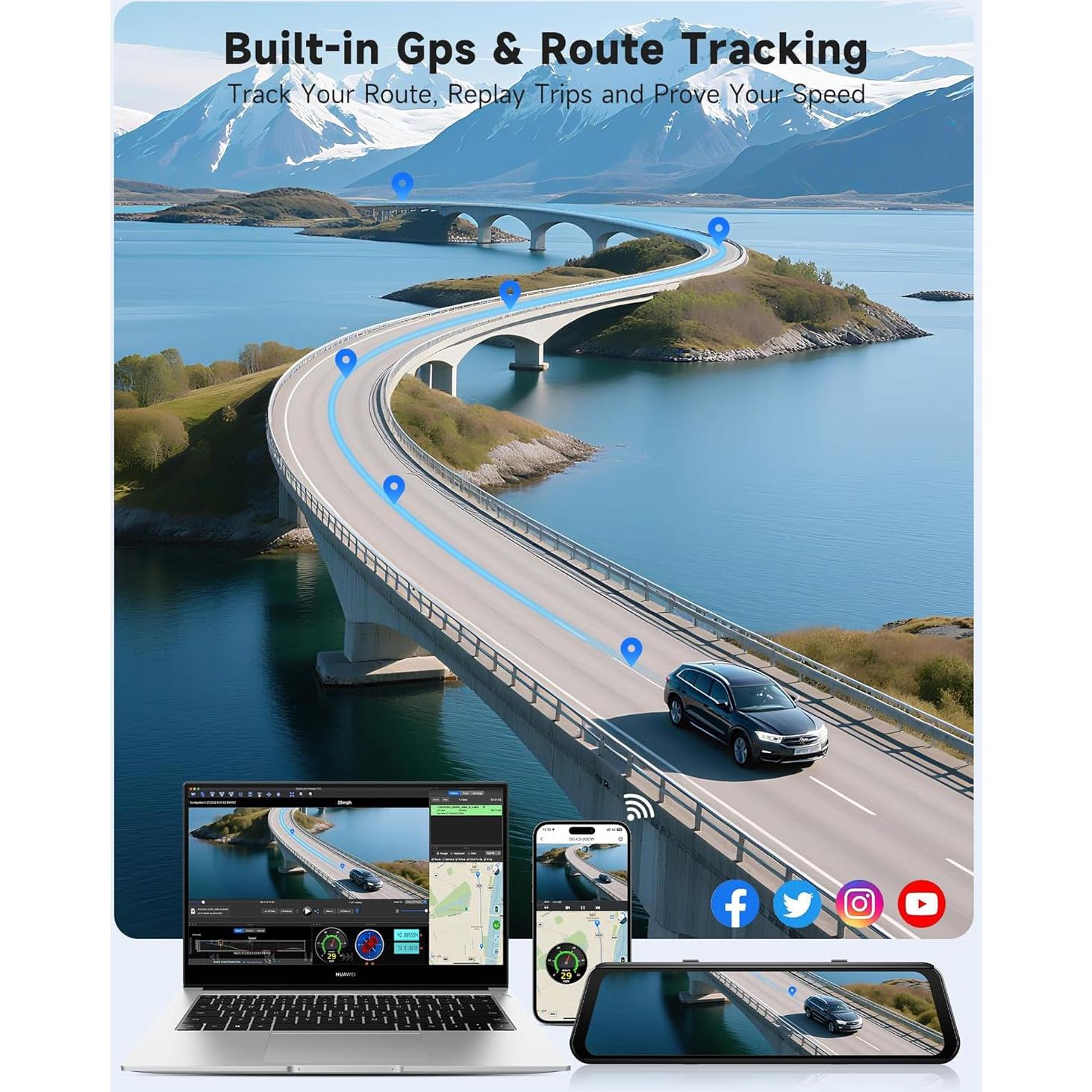 Cámara de Espejo Retrovisor OMBAR N1 4K+2.5K con ADAS y WiFi