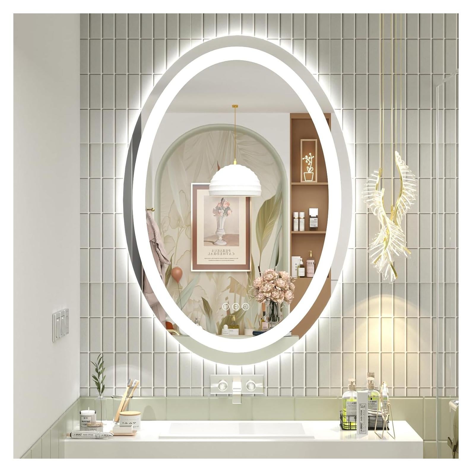 Espejo de Baño LED Ovalado OKPAL 71x91cm Anti-Niebla