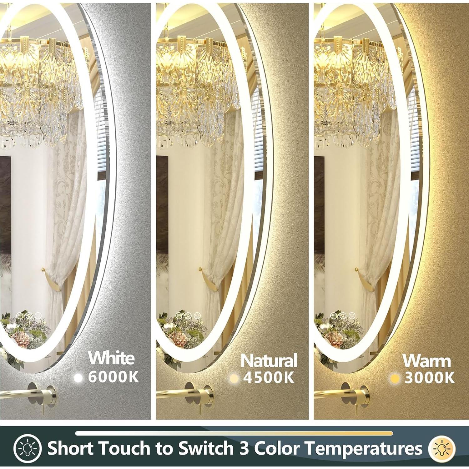 Espejo de Baño LED Ovalado OKPAL 71x91cm Anti-Niebla