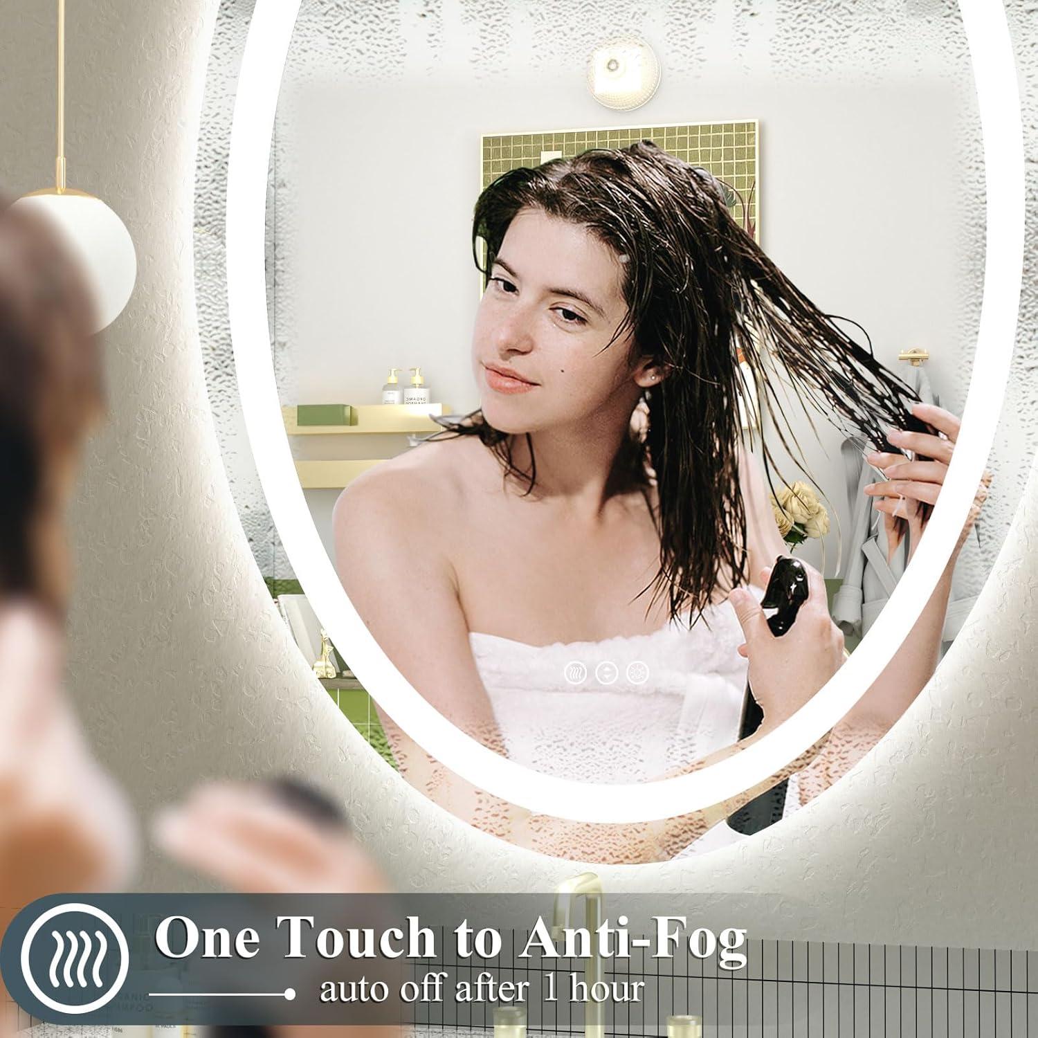 Espejo de Baño LED Ovalado OKPAL 71x91cm Anti-Niebla