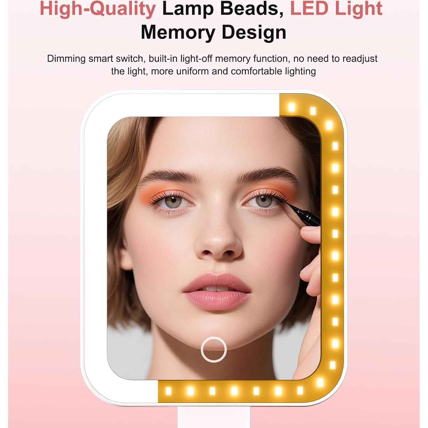 Espejo de Maquillaje Fshyos LED Doble Cara 10X/1X Rosa