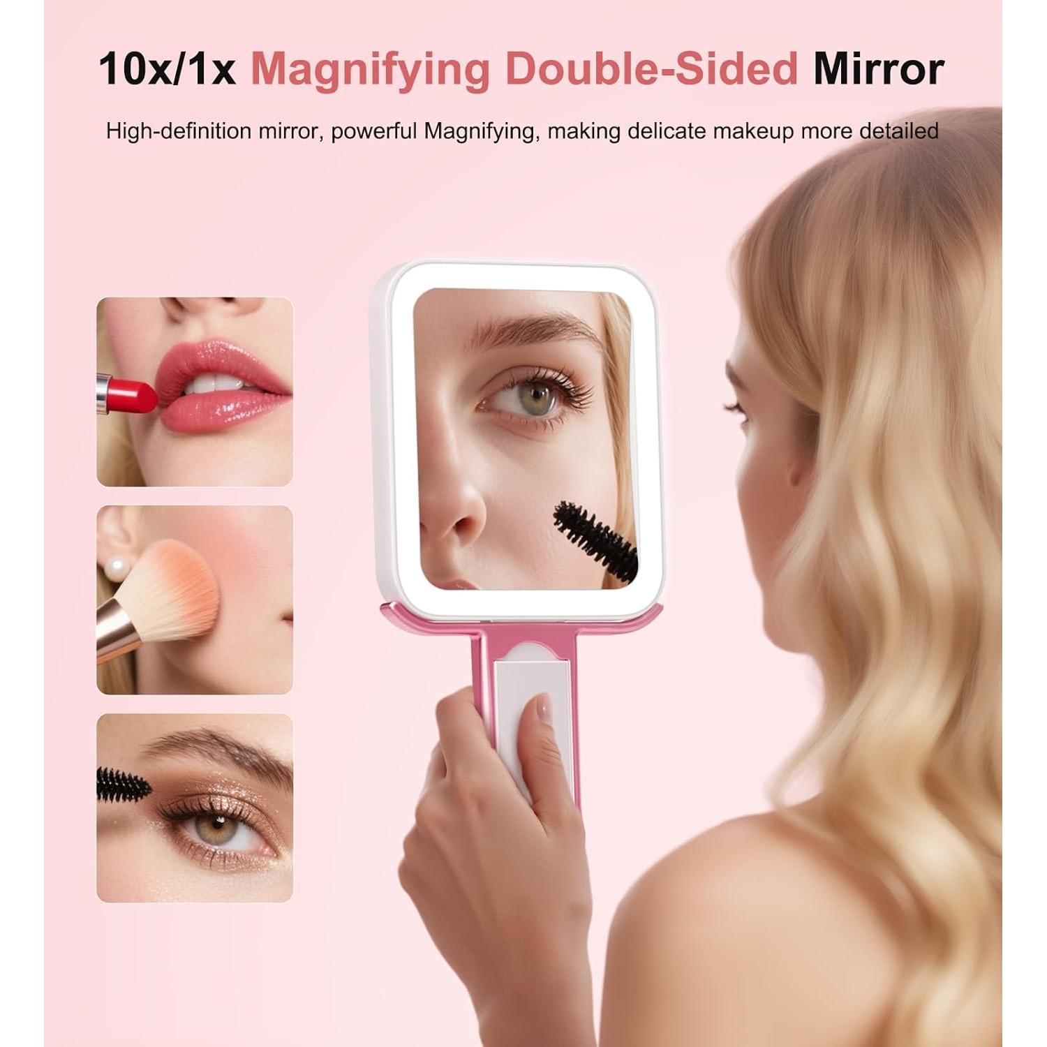 Espejo de Maquillaje Fshyos LED Doble Cara 10X/1X Rosa