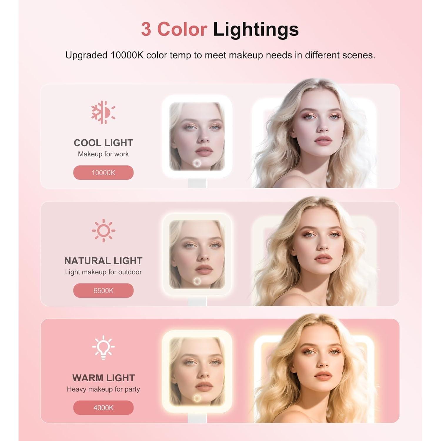 Espejo de Maquillaje Fshyos LED Doble Cara 10X/1X Rosa