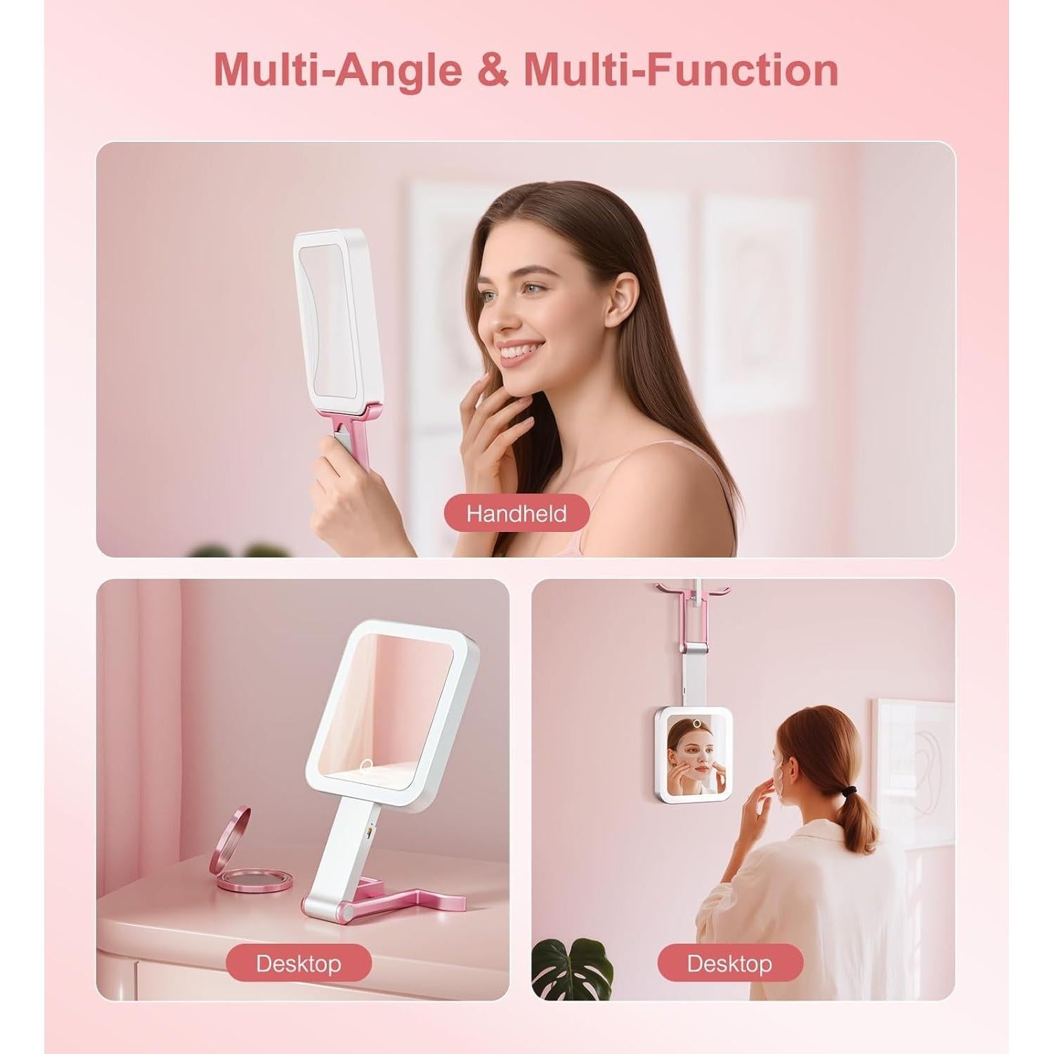 Espejo de Maquillaje Fshyos LED Doble Cara 10X/1X Rosa