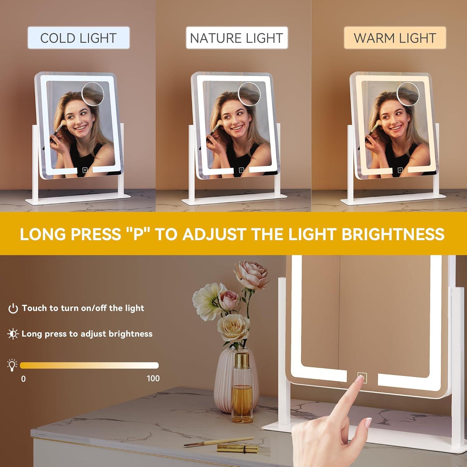 Espejo de Tocador DWVO con Luces LED y Aumento 10x