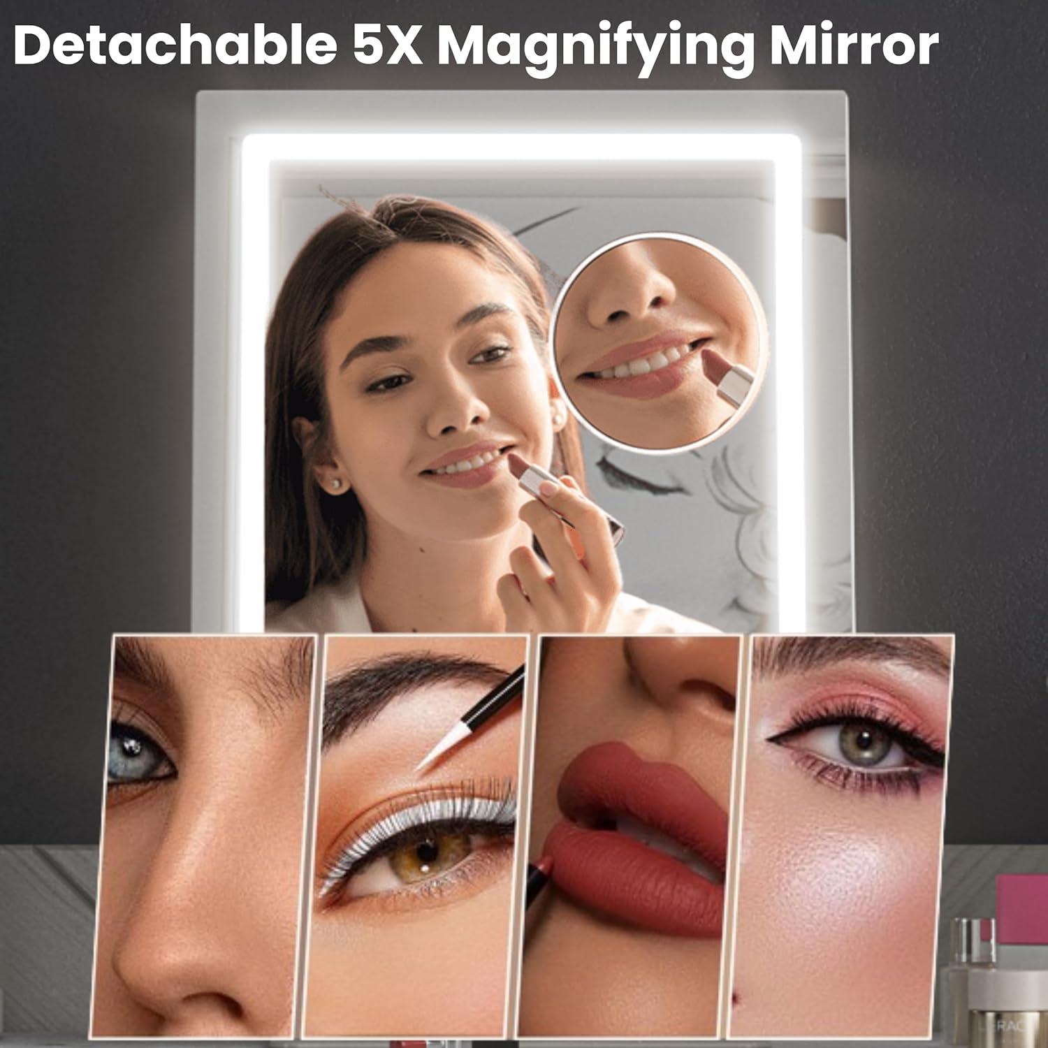 Espejo de Maquillaje Iluminado Genérico 5X Ajustable 360° Plata