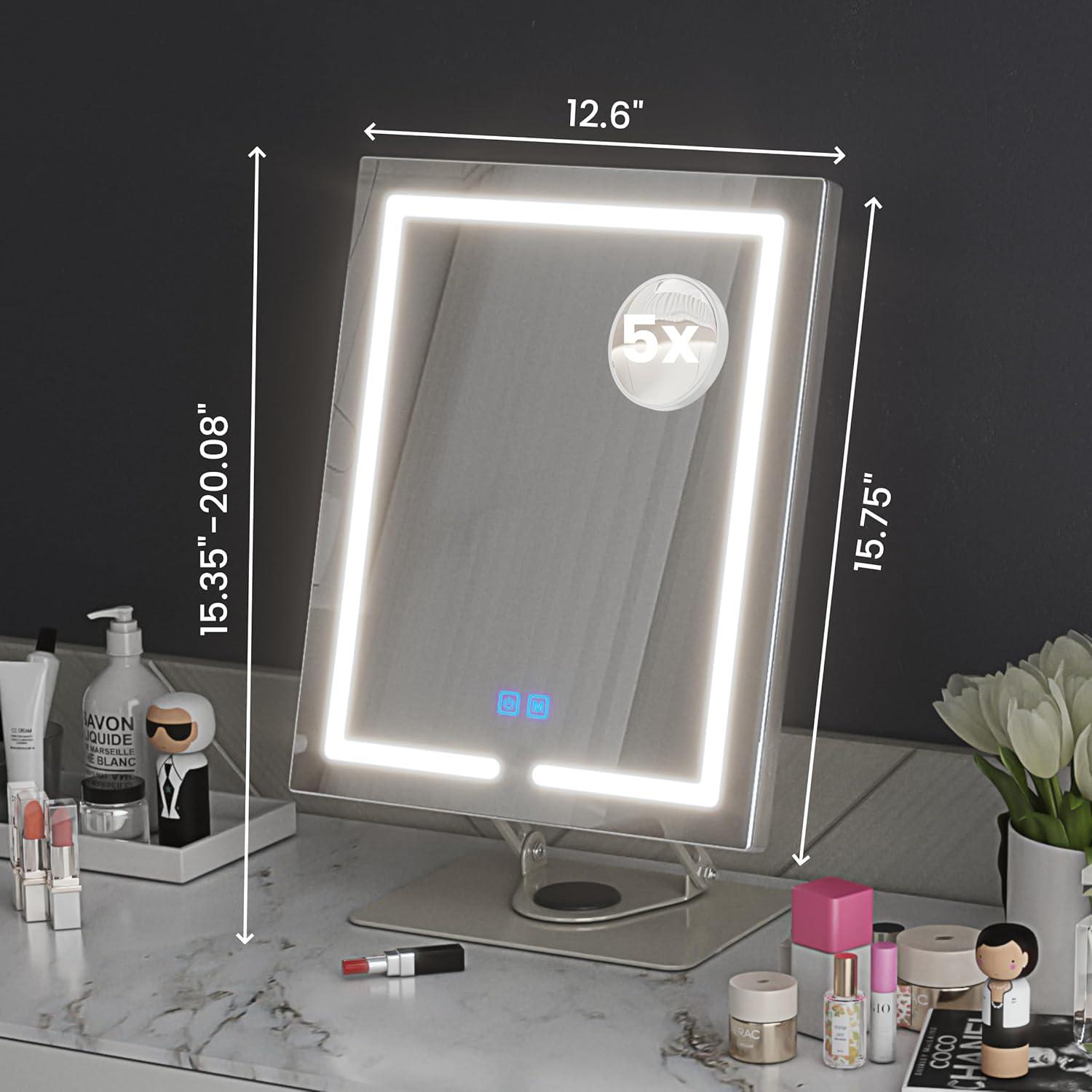 Espejo de Maquillaje Iluminado Genérico 5X Ajustable 360° Plata