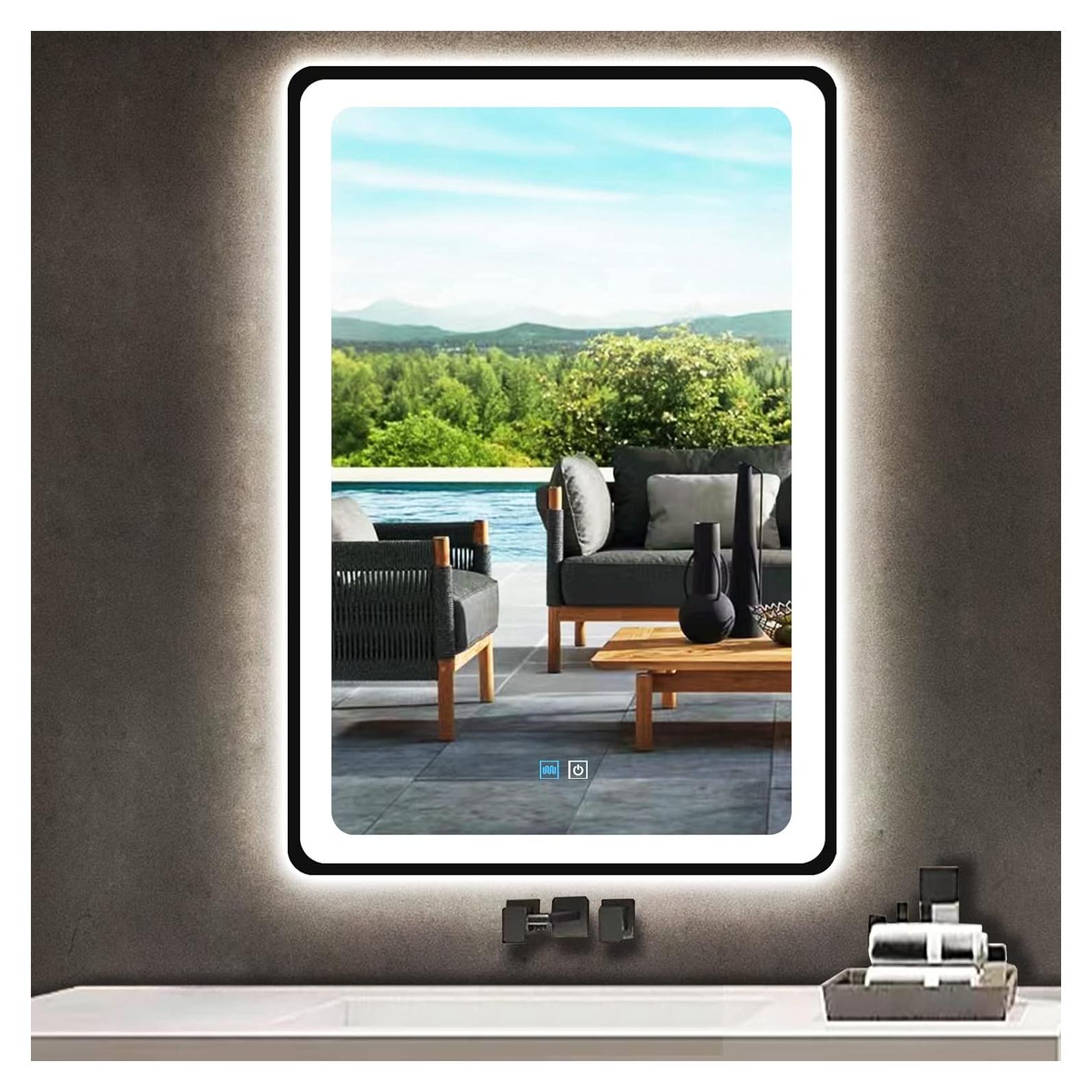 Espejo LED Inteligente MEIOUKA 91x61 cm Negro Regulable