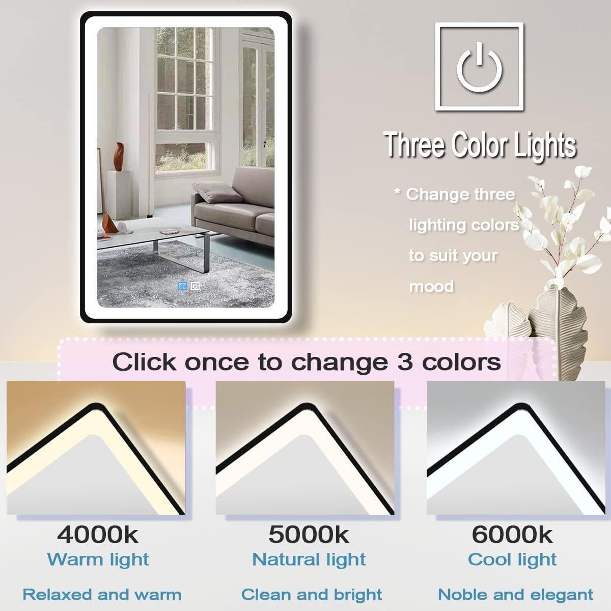 Espejo LED Inteligente MEIOUKA 91x61 cm Negro Regulable