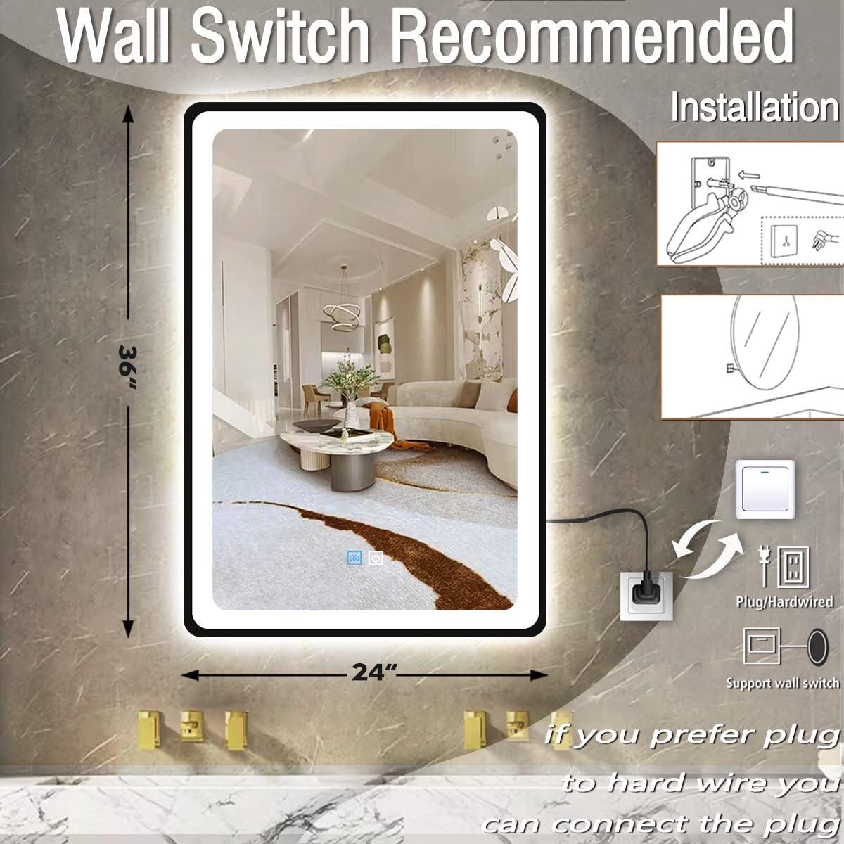 Espejo LED Inteligente MEIOUKA 91x61 cm Negro Regulable