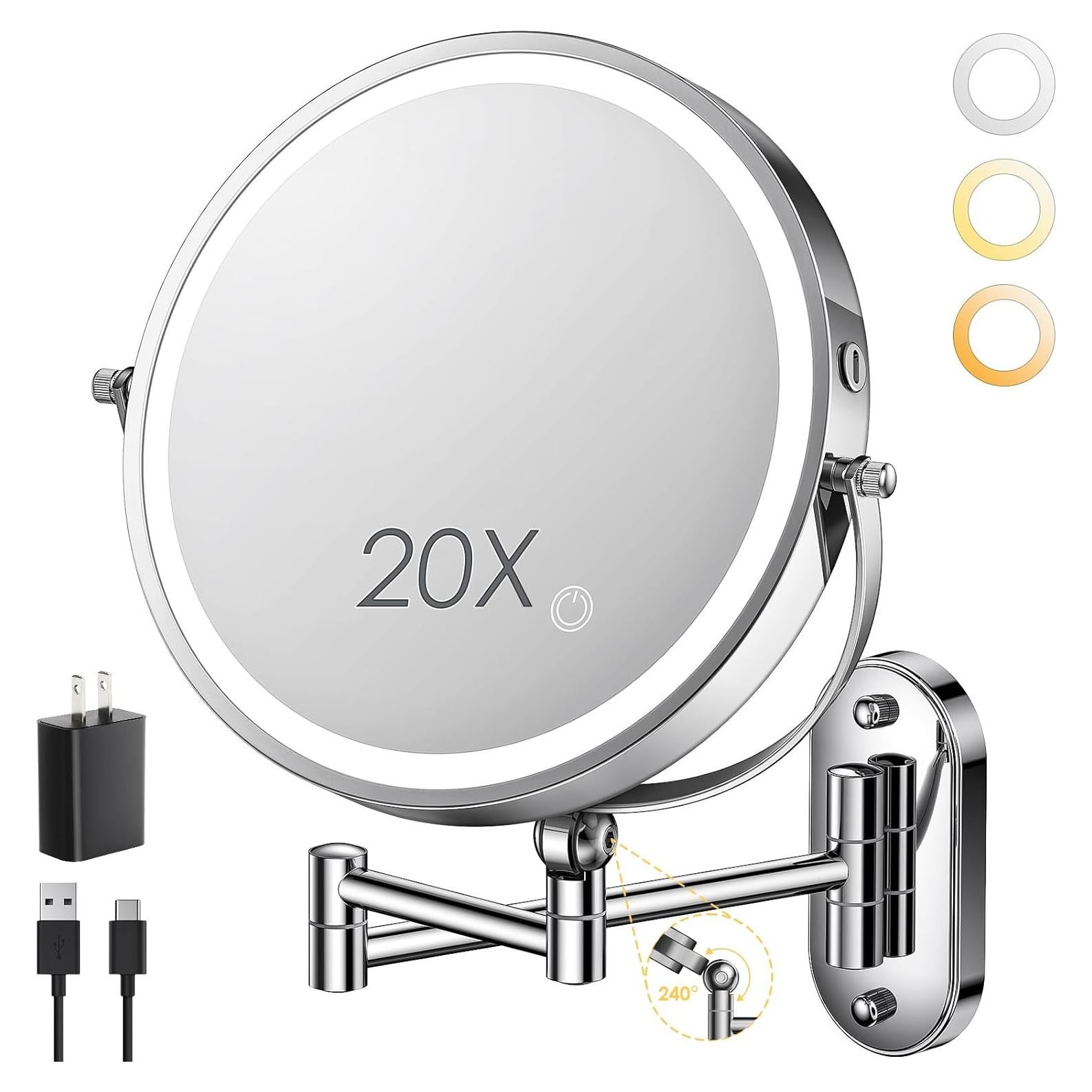 Espejo de Maquillaje Iluminado ZLOKLA 22.86 cm Doble Cara 1X/20X