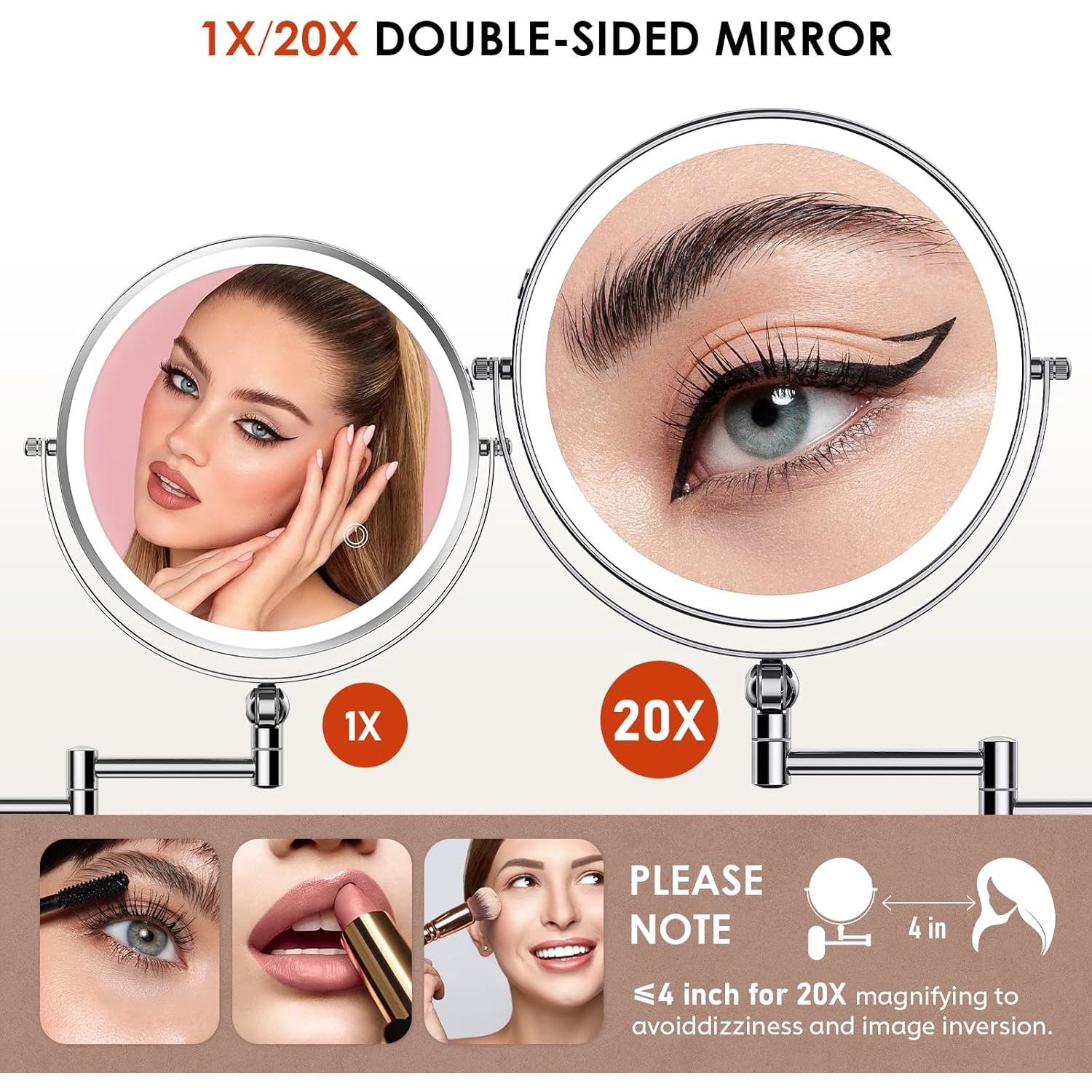 Espejo de Maquillaje Iluminado ZLOKLA 22.86 cm Doble Cara 1X/20X