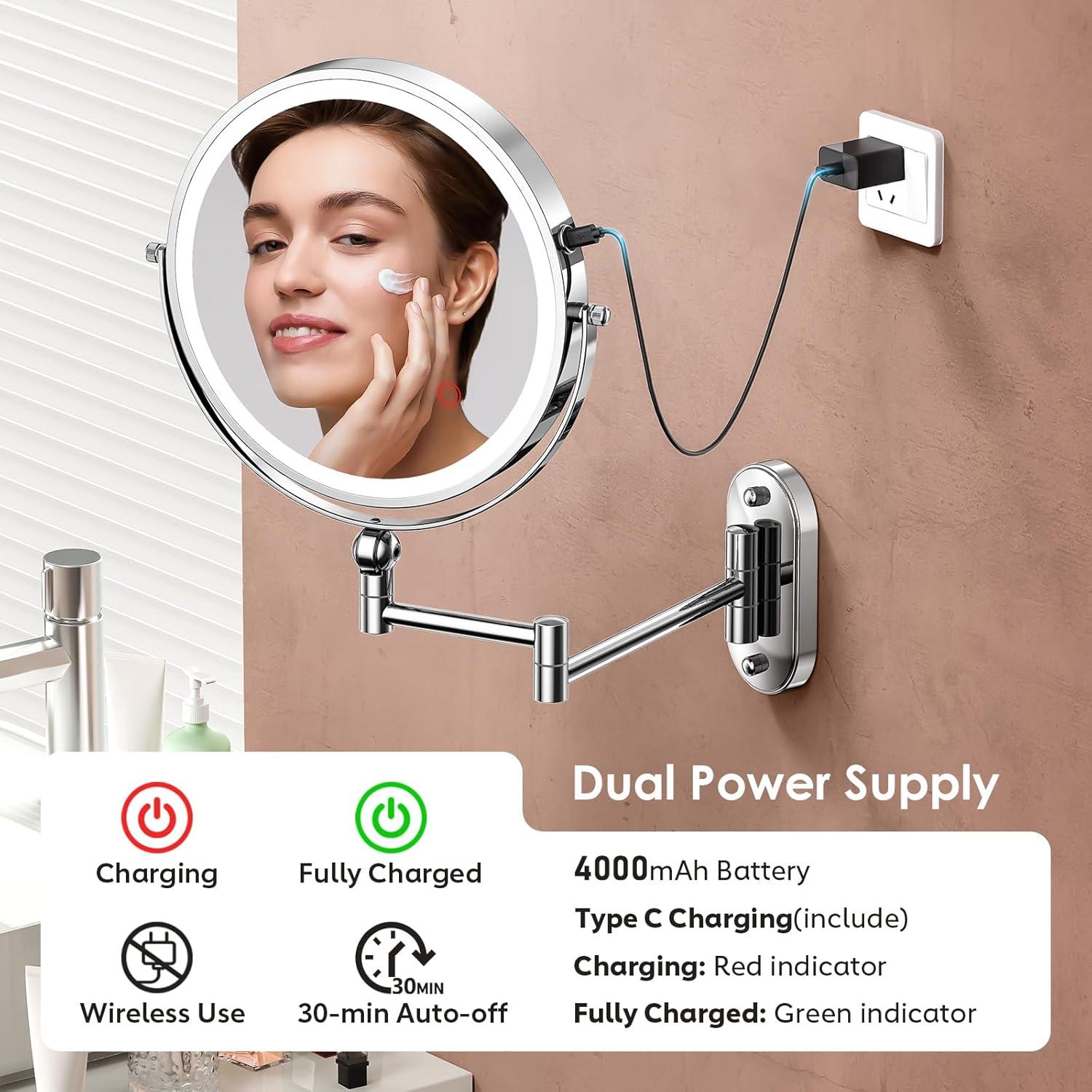 Espejo de Maquillaje Iluminado ZLOKLA 22.86 cm Doble Cara 1X/20X