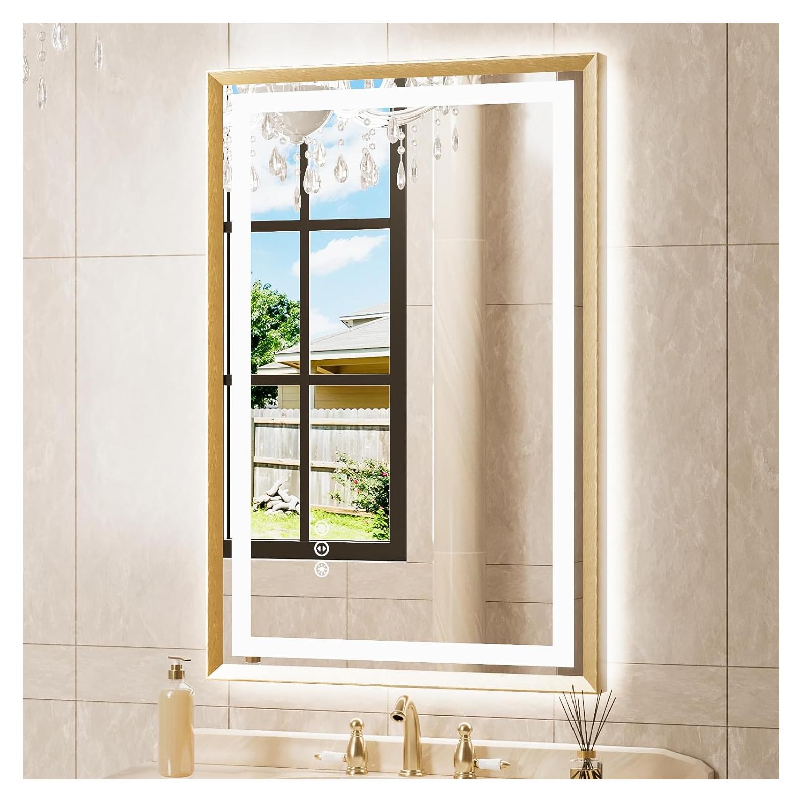 Espejo LED Miskerm 91x61 cm Dorado Cepillado Anti-vaho