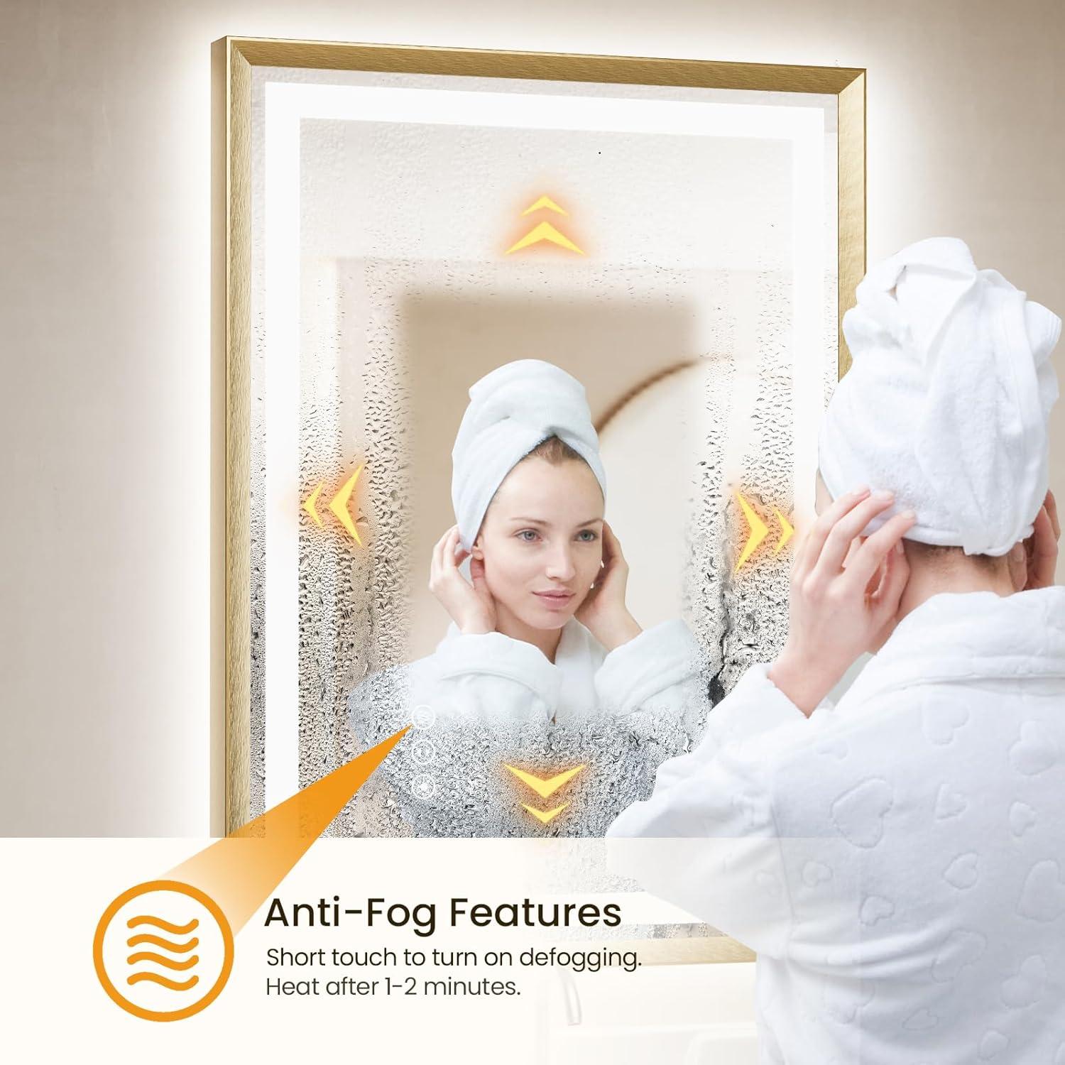 Espejo LED Miskerm 91x61 cm Dorado Cepillado Anti-vaho