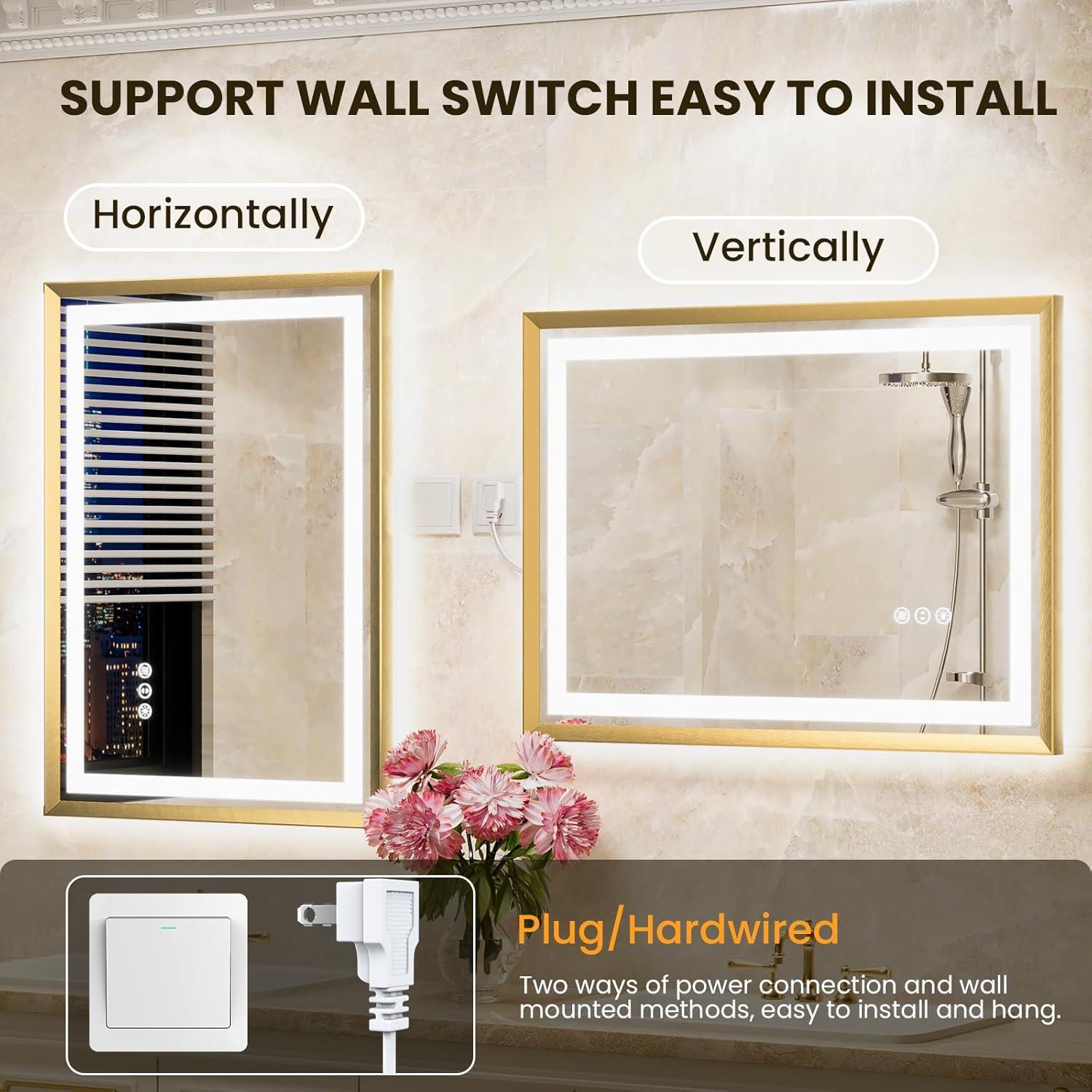 Espejo LED Miskerm 91x61 cm Dorado Cepillado Anti-vaho