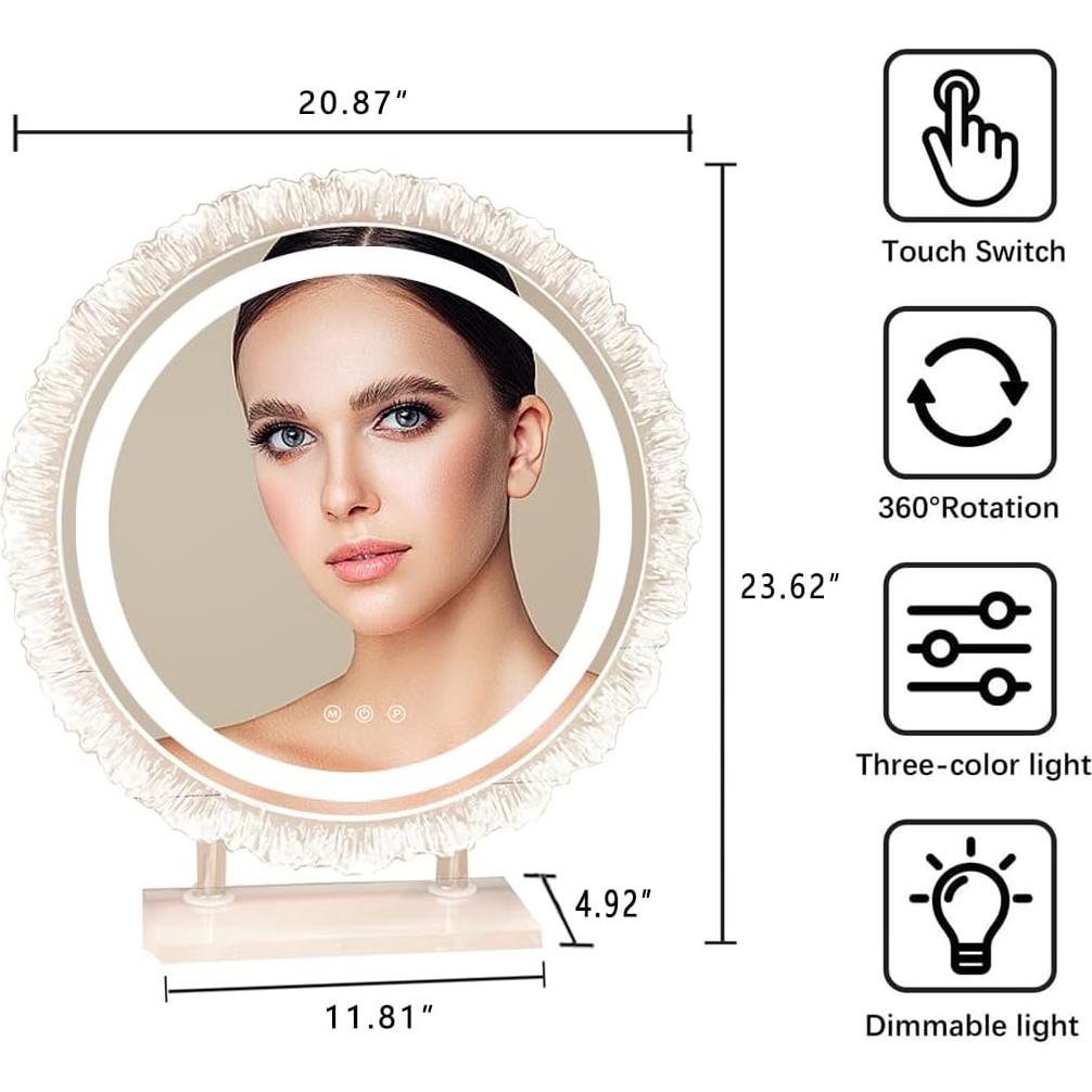 Espejo de tocador iluminado Rtajdos 60x53 cm LED 3 modos