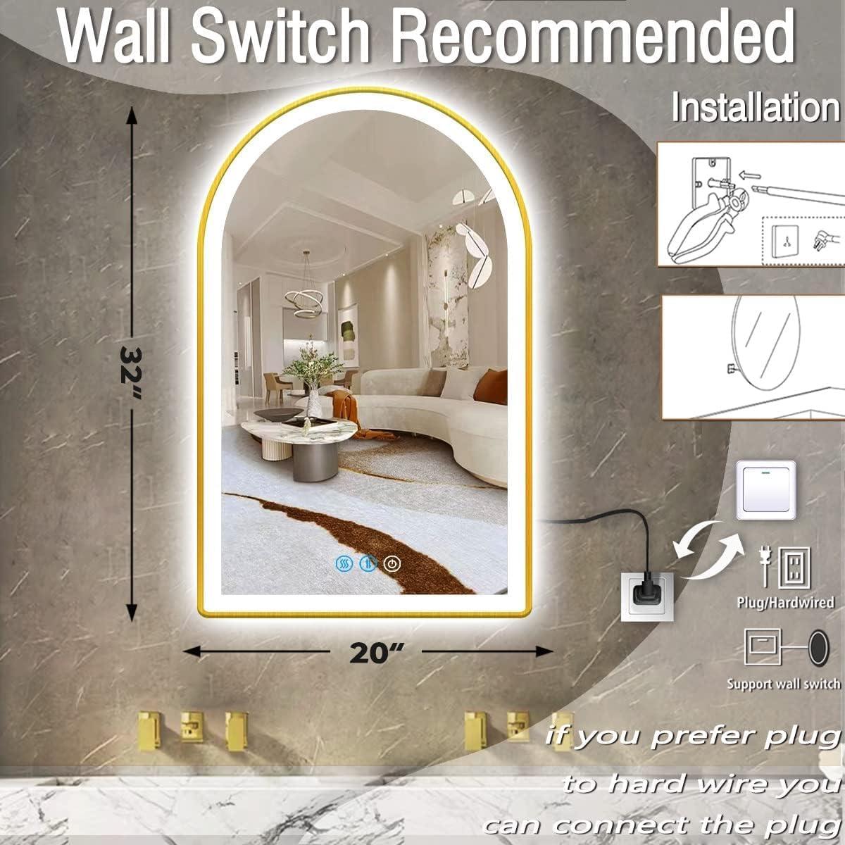 Espejo LED de Baño ARUMMA 50x80 cm Arco Dorado Anti Niebla