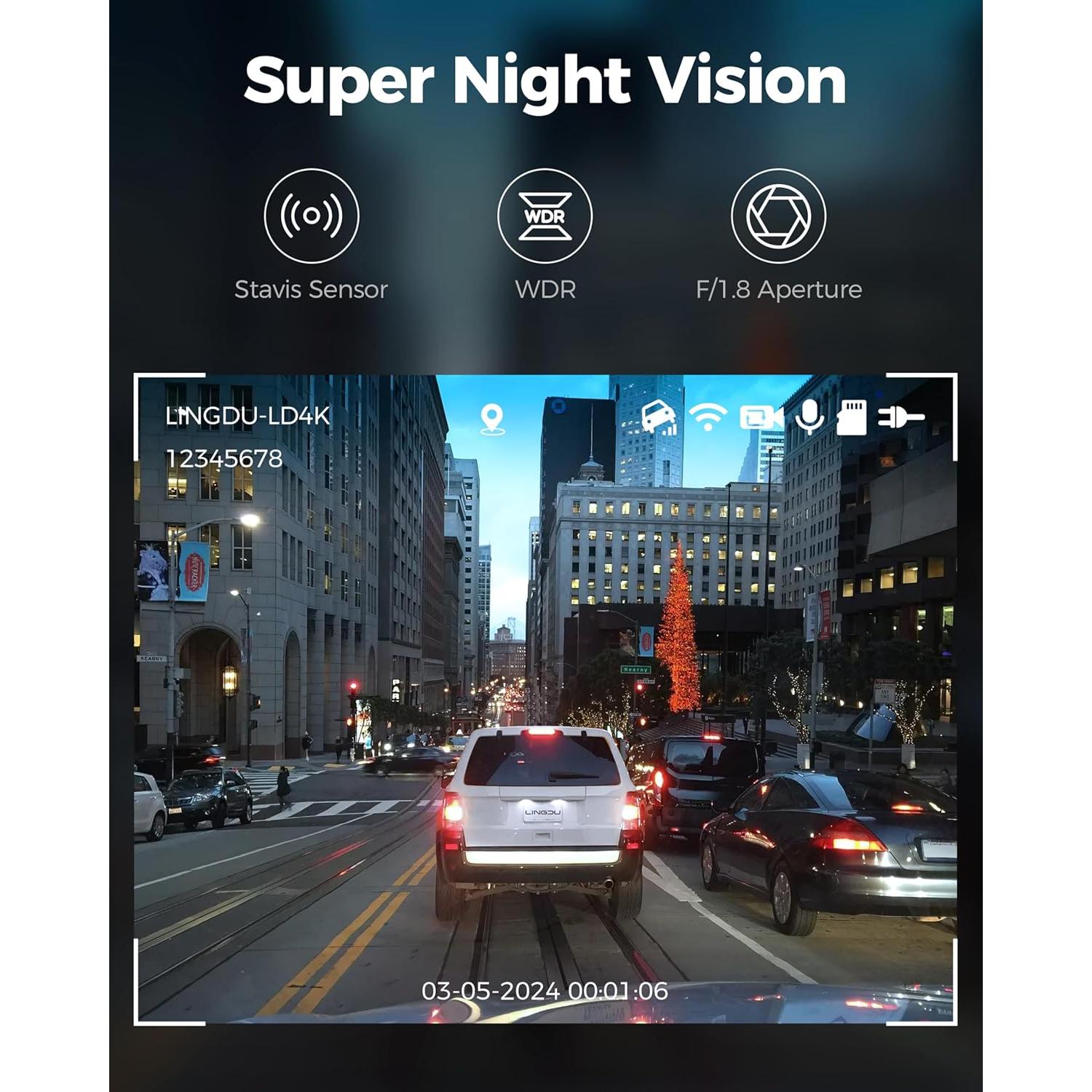 Cámara de Espejo Dash LINGDU LD4K 4K UHD + 2.5K Trasera