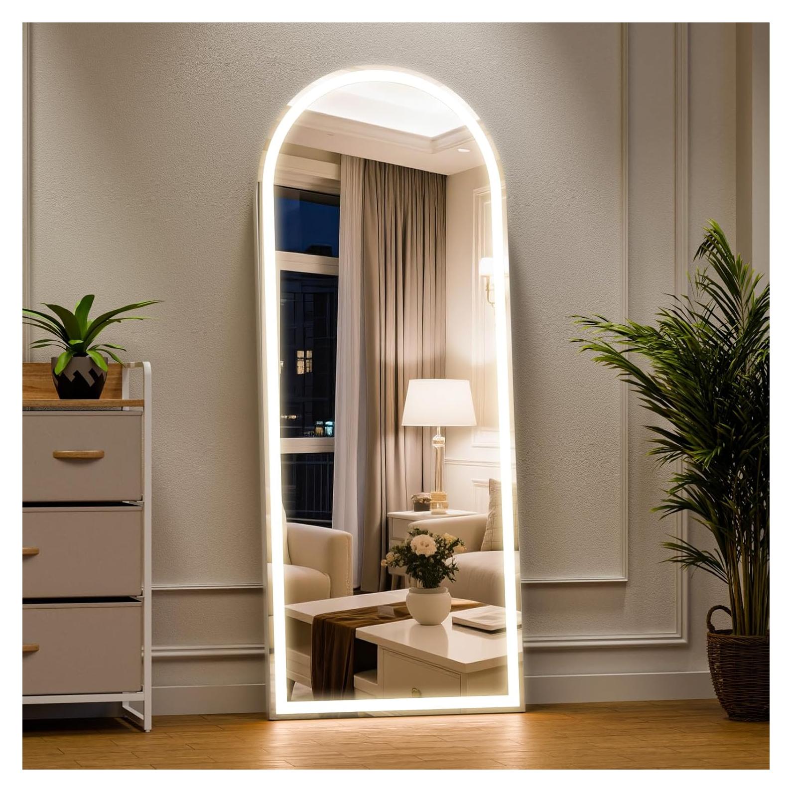 Espejo de Cuerpo Entero LED ZENOMIRRIS 160x50cm Blanco Arqueado