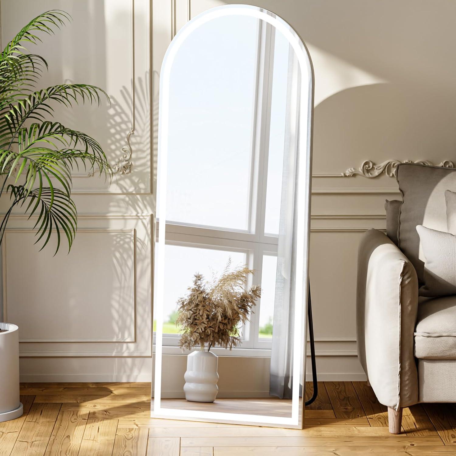 Espejo de Cuerpo Entero LED ZENOMIRRIS 160x50cm Blanco Arqueado