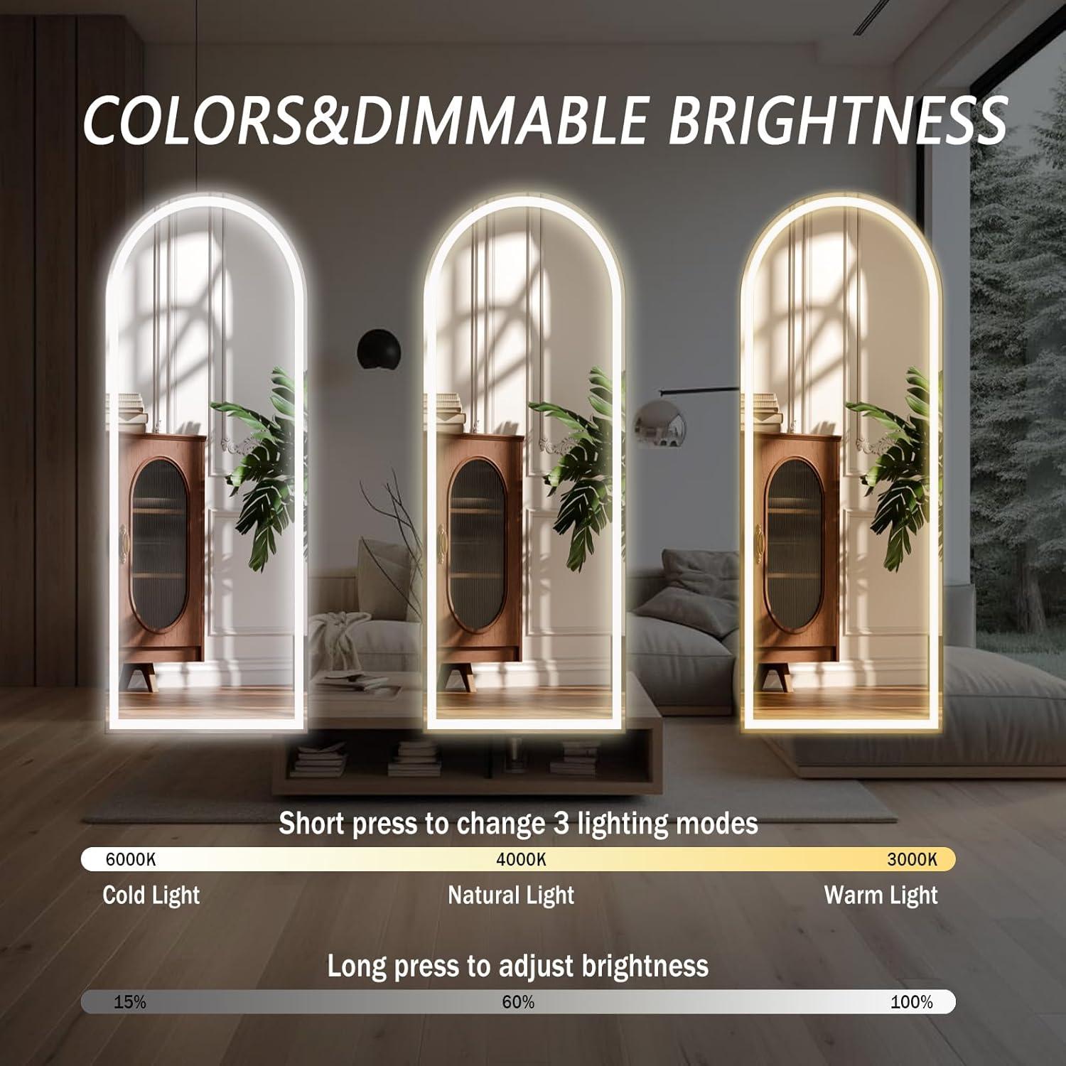 Espejo de Cuerpo Entero LED ZENOMIRRIS 160x50cm Blanco Arqueado