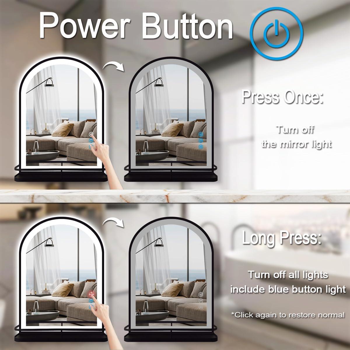 Espejo de Baño LED Arqueado Thekla 91x61 cm Negro con Estante