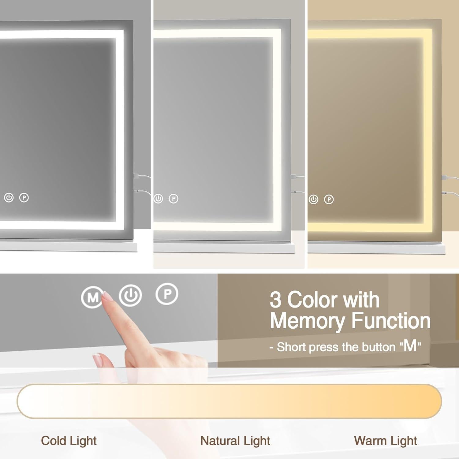 Espejo de tocador LED Halumao 60x80 cm con luz regulable