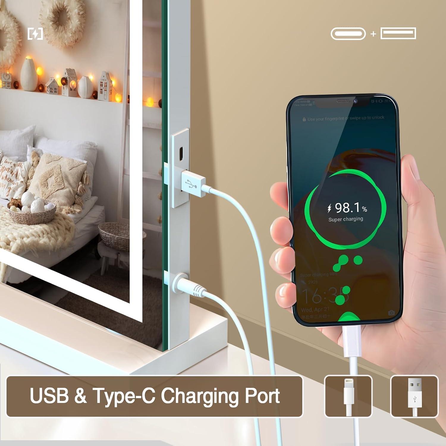 Espejo de tocador LED Halumao 60x80 cm con luz regulable