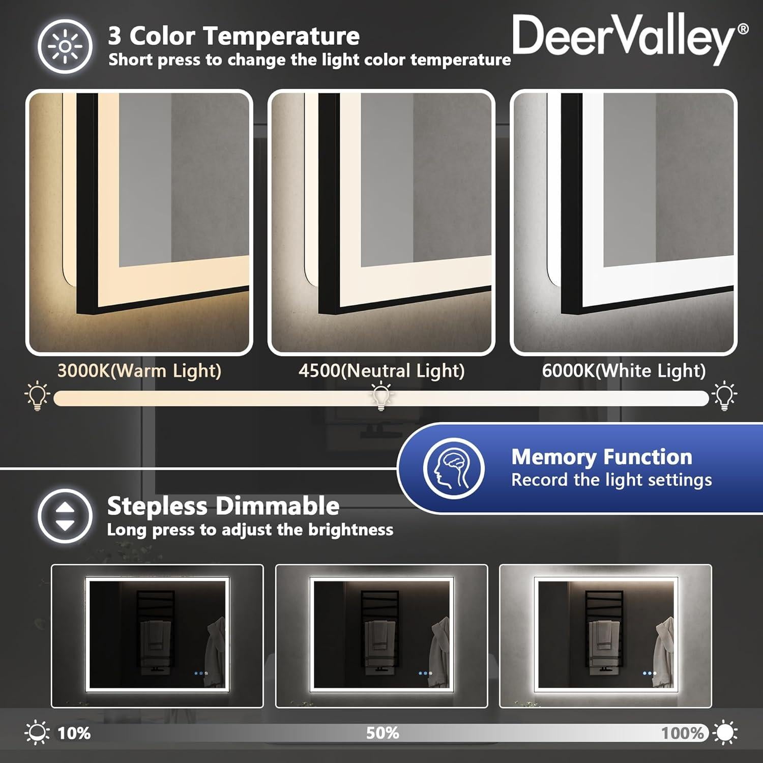 Espejo de Baño LED Deer Valley 101.6x81.3 cm con Anti-vaho
