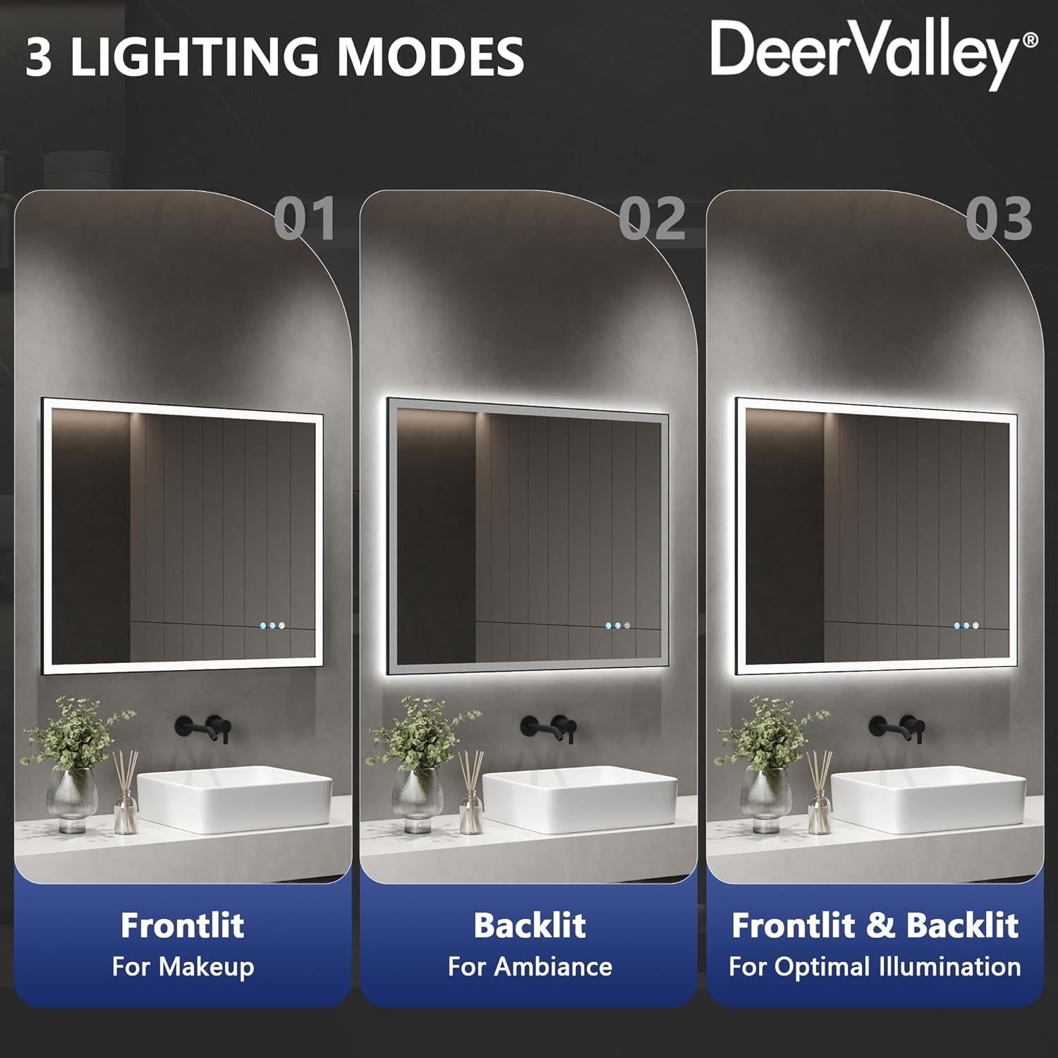 Espejo de Baño LED Deer Valley 101.6x81.3 cm con Anti-vaho