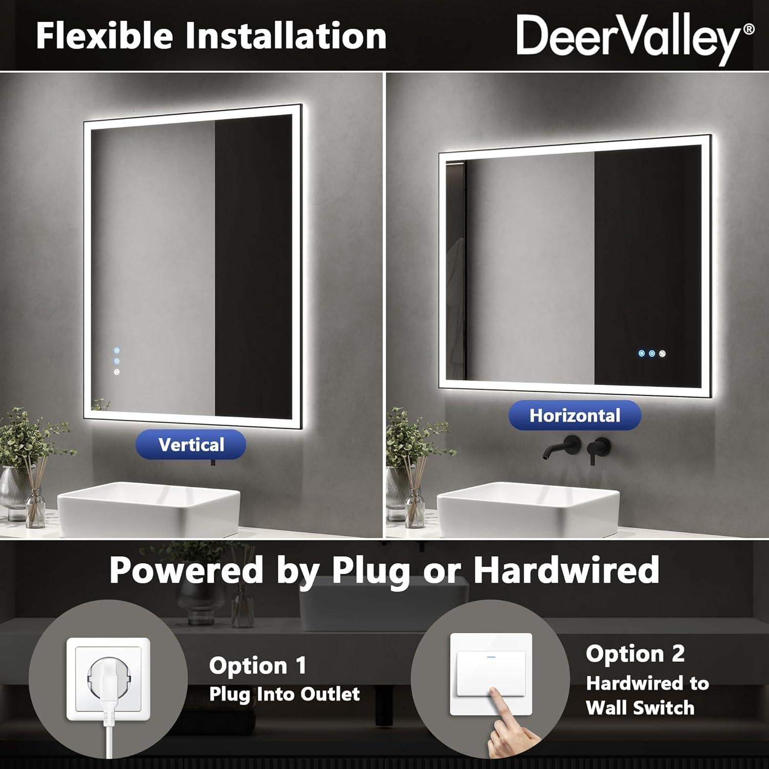 Espejo de Baño LED Deer Valley 101.6x81.3 cm con Anti-vaho
