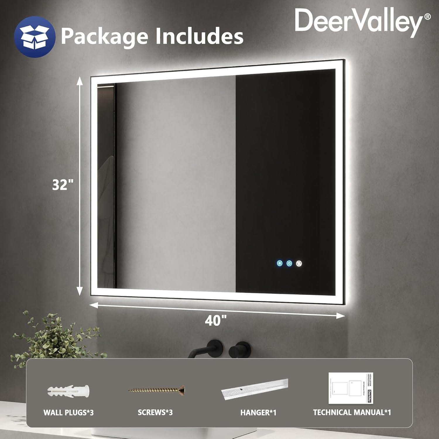 Espejo de Baño LED Deer Valley 101.6x81.3 cm con Anti-vaho
