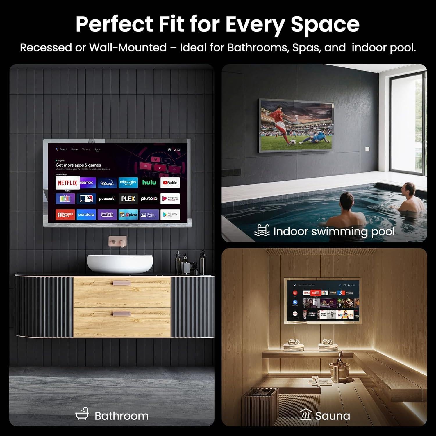 Televisor Espejo 32" Haocrown 4K IP66 Android 13 Control Voz