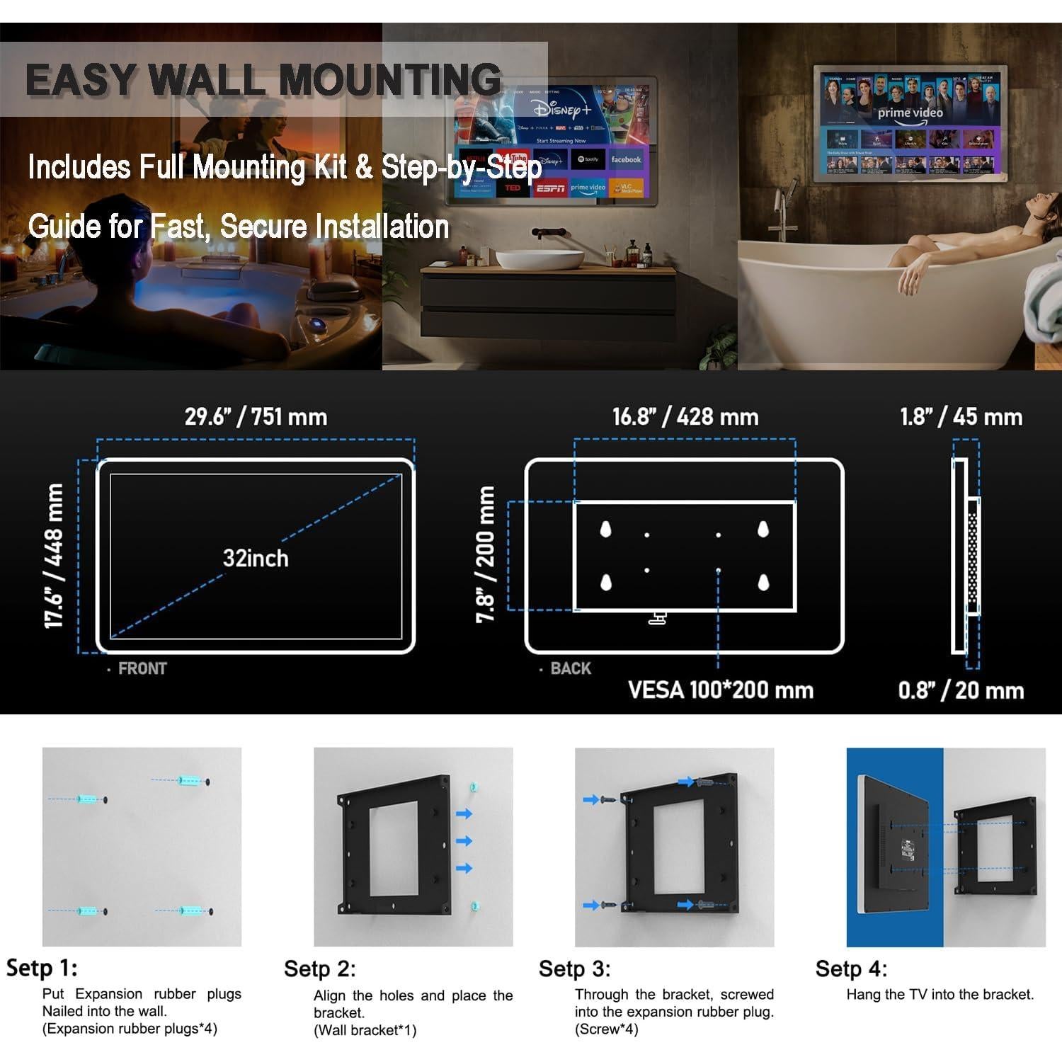 Televisor Espejo 32" Haocrown 4K IP66 Android 13 Control Voz