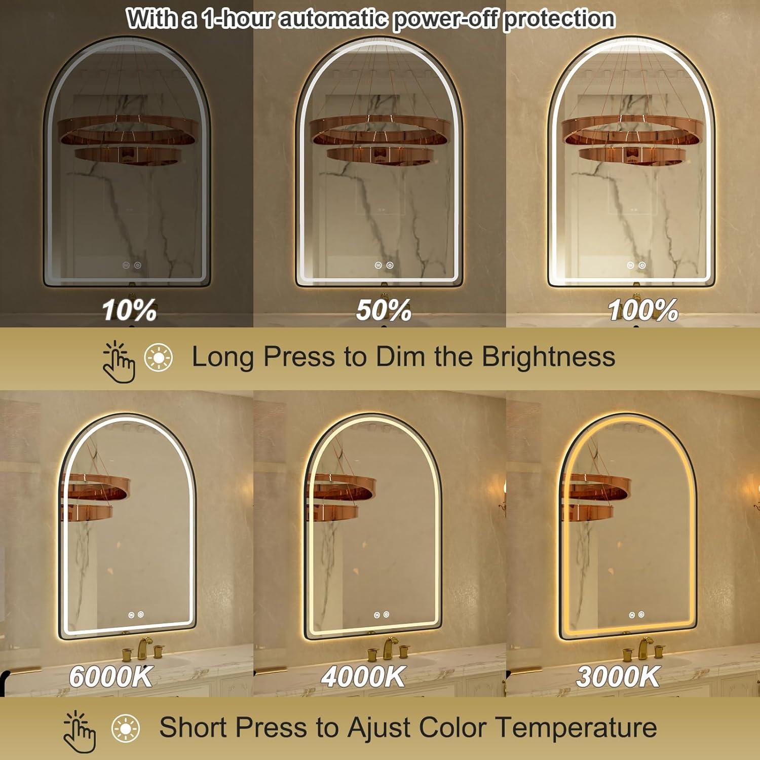 Espejo LED Arqueado Jing Yi Ming Jing 22x81 cm Negro Antivaho