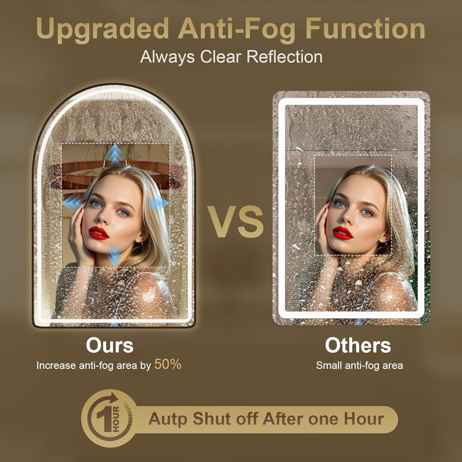 Espejo LED Arqueado Jing Yi Ming Jing 22x81 cm Negro Antivaho