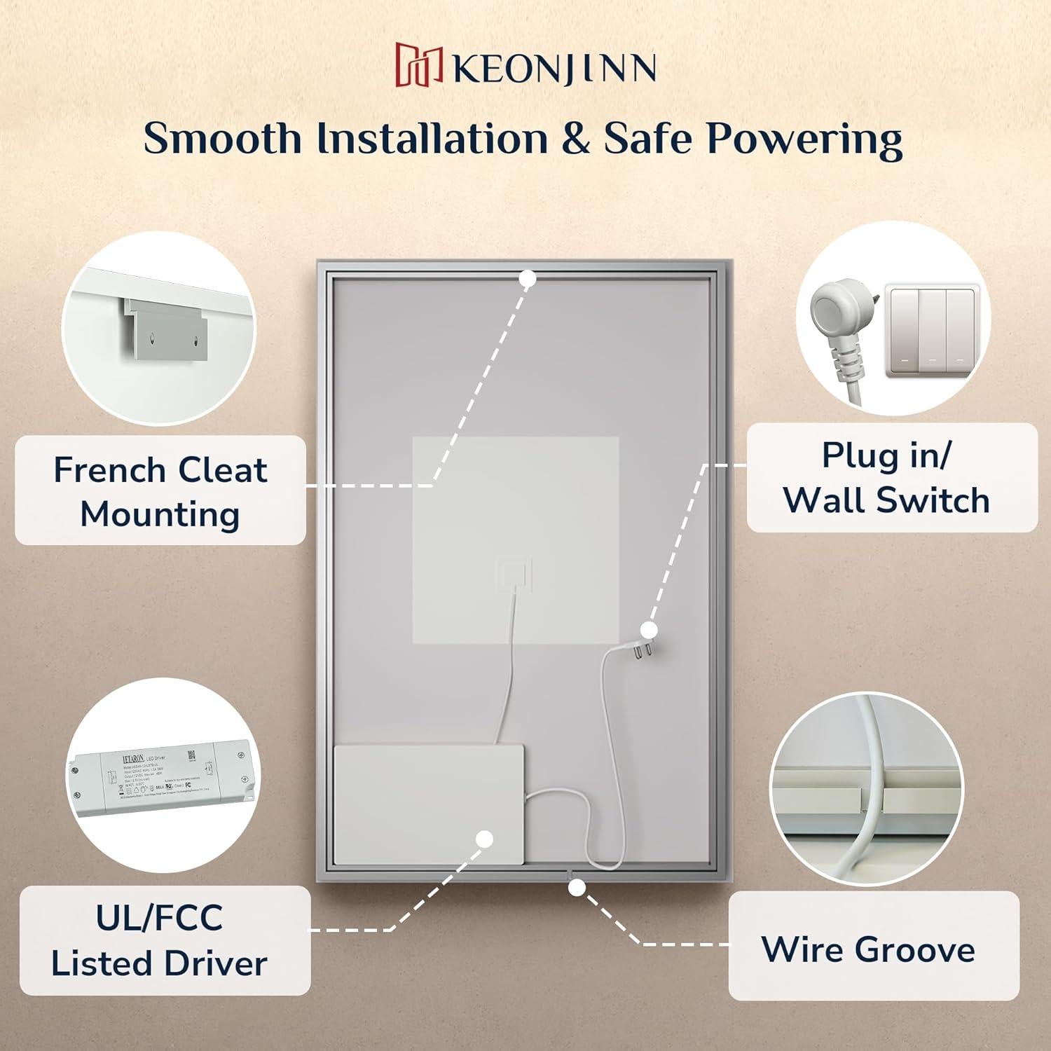 Espejo de Baño LED Keonjinn 76.2x121.9 cm Retroiluminado