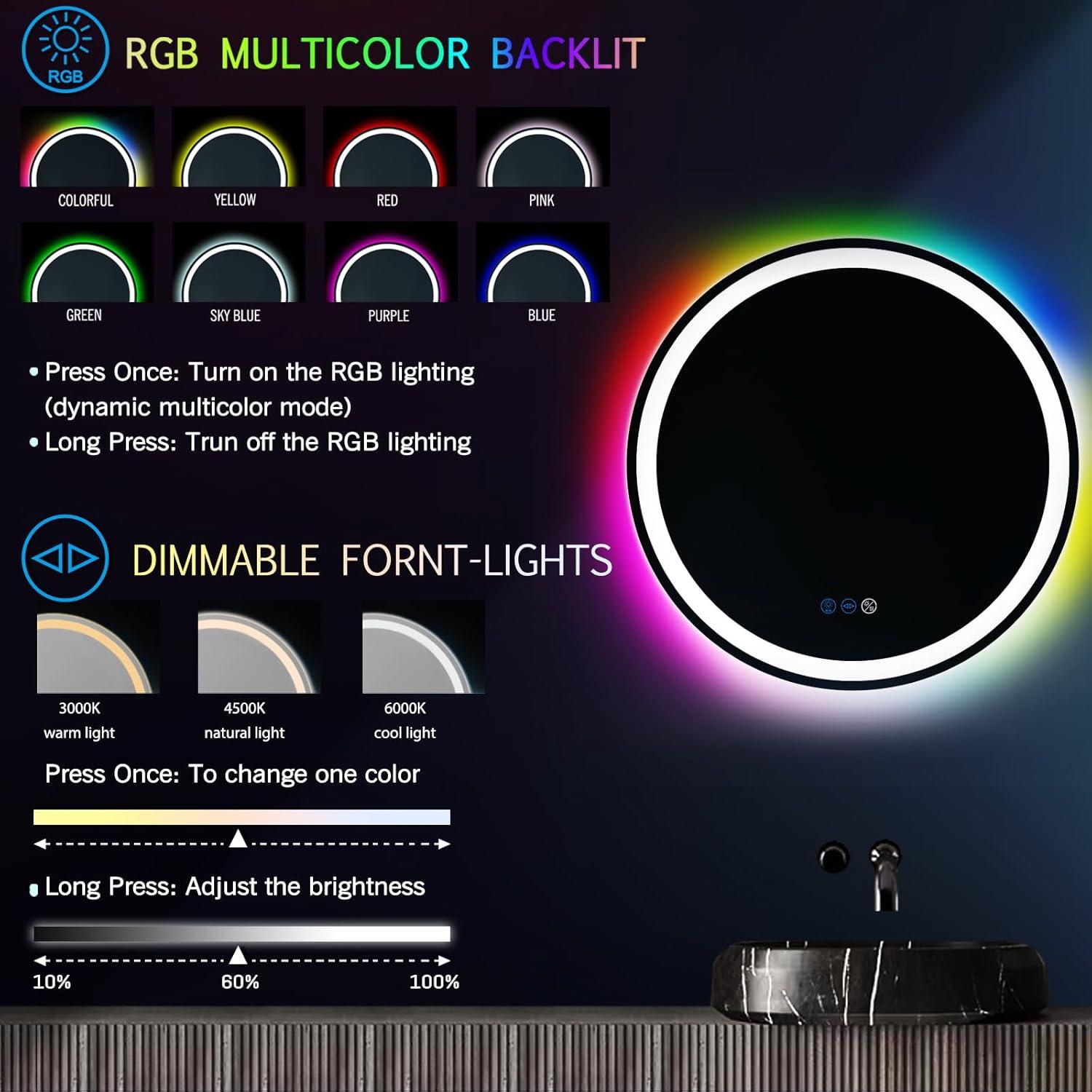 Espejo Redondo LED de Baño THEKLA 50.8 cm RGB Dimerizable