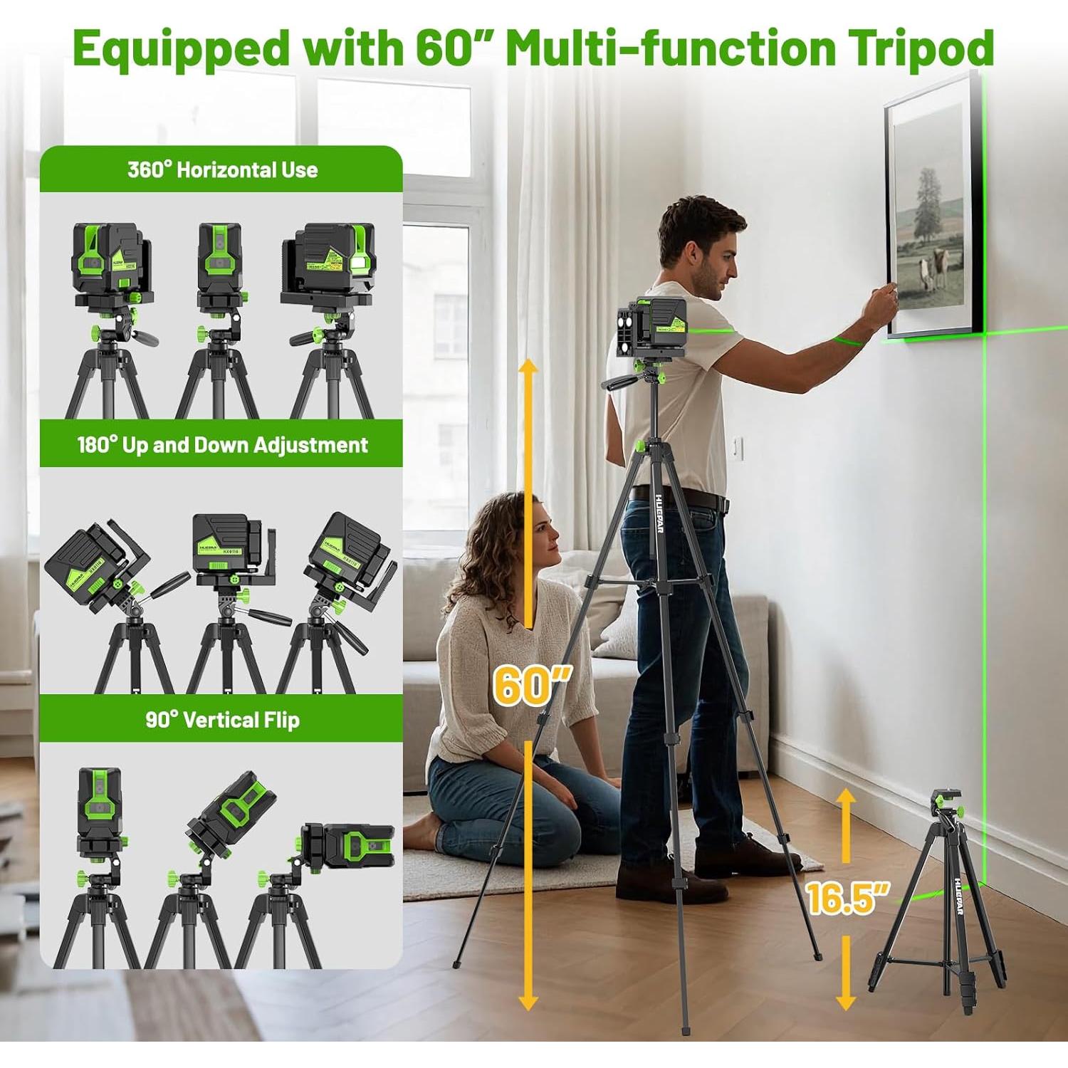 Nivel Láser Huepar HX011G con trípode 152.4cm y modo pulso