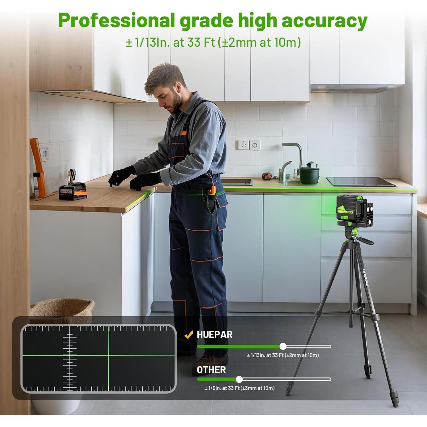 Nivel Láser Huepar HX011G con trípode 152.4cm y modo pulso