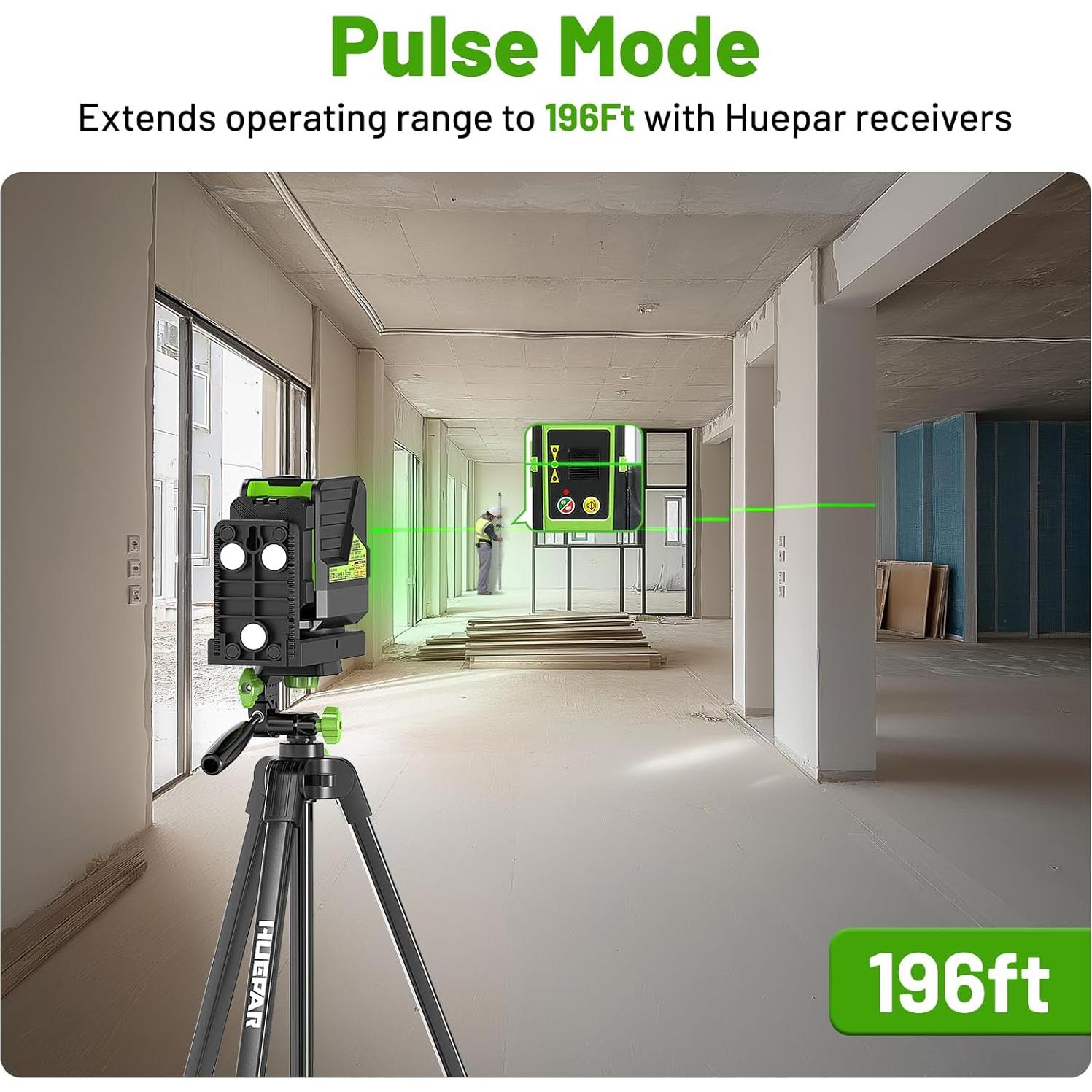 Nivel Láser Huepar HX011G con trípode 152.4cm y modo pulso