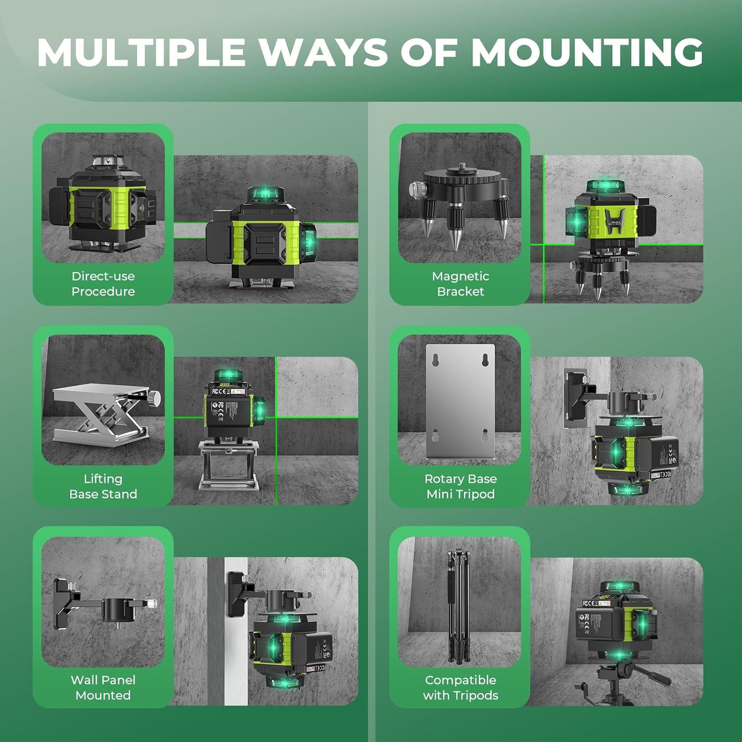 Nivel láser 4D GiBiMoFi 16 líneas 360° auto nivelante verde